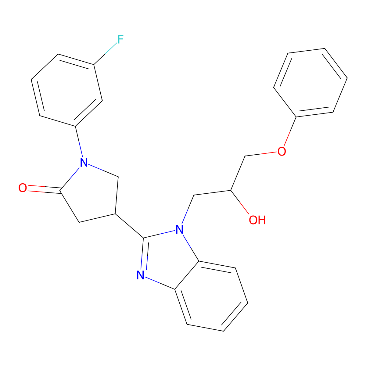 1-(3-fluorophenyl)-4-[1-(2-hydroxy-3-phenoxypropyl)-1H-benzimidazol-2-yl]pyrrolidin-2-one molecular structure, CAS 1018125-05-7
