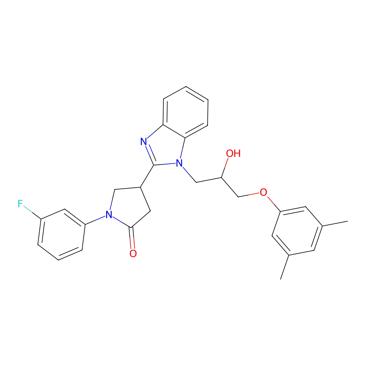 4-{1-[3-(3,5-dimethylphenoxy)-2-hydroxypropyl]-1H-benzimidazol-2-yl}-1-(3-fluorophenyl)pyrrolidin-2-one molecular structure, CAS 1018125-07-9