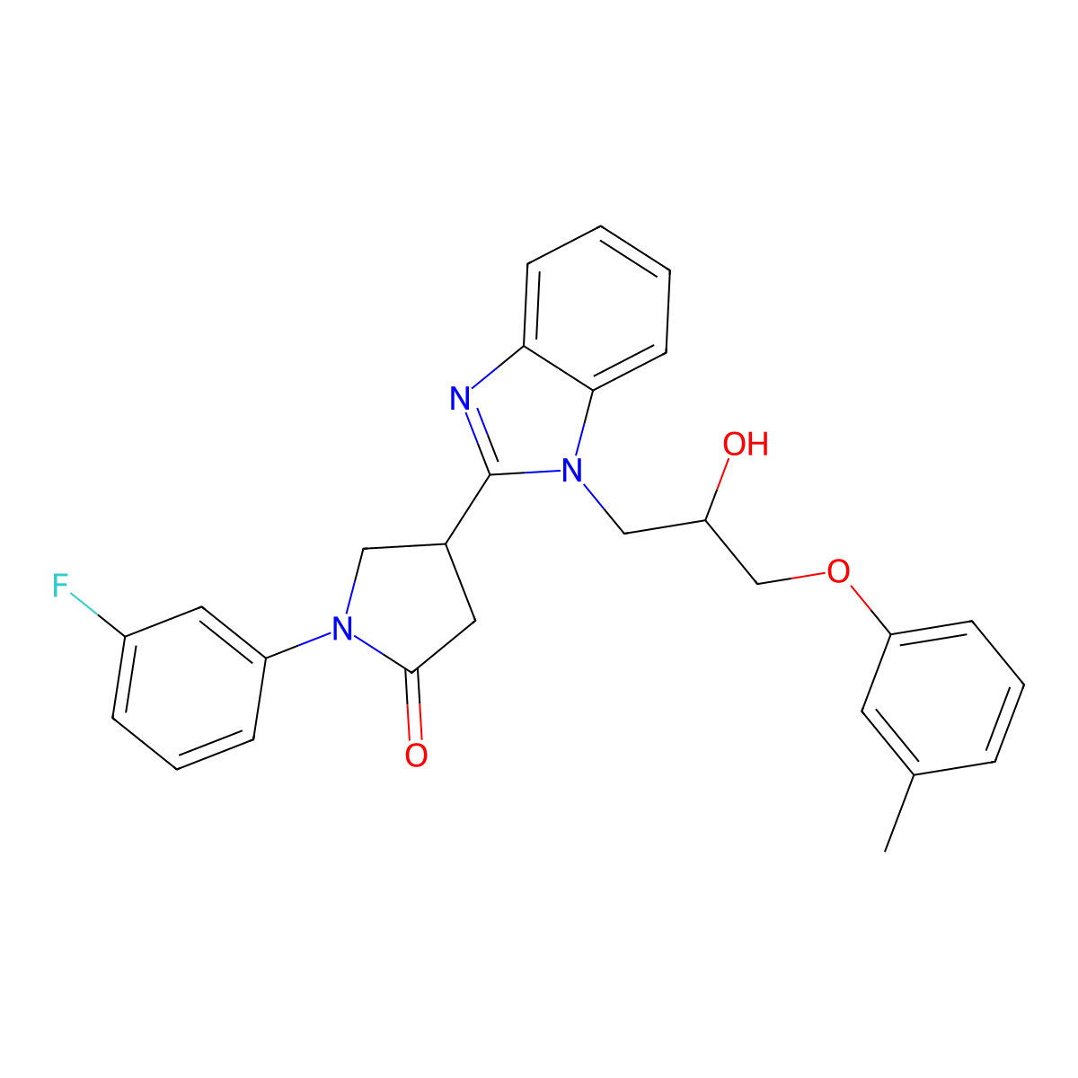 1-(3-Fluorophenyl)-4-[1-[2-hydroxy-3-(3-methylphenoxy)propyl]benzimidazol-2-yl]pyrrolidin-2-one molecular structure, CAS 1018125-08-0
