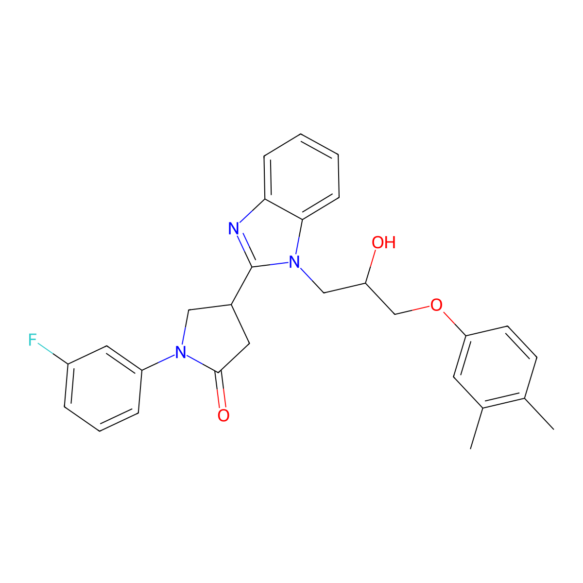 4-{1-[3-(3,4-Dimethylphenoxy)-2-hydroxypropyl]benzimidazol-2-yl}-1-(3-fluoroph enyl)pyrrolidin-2-one molecular structure, CAS 1018125-09-1