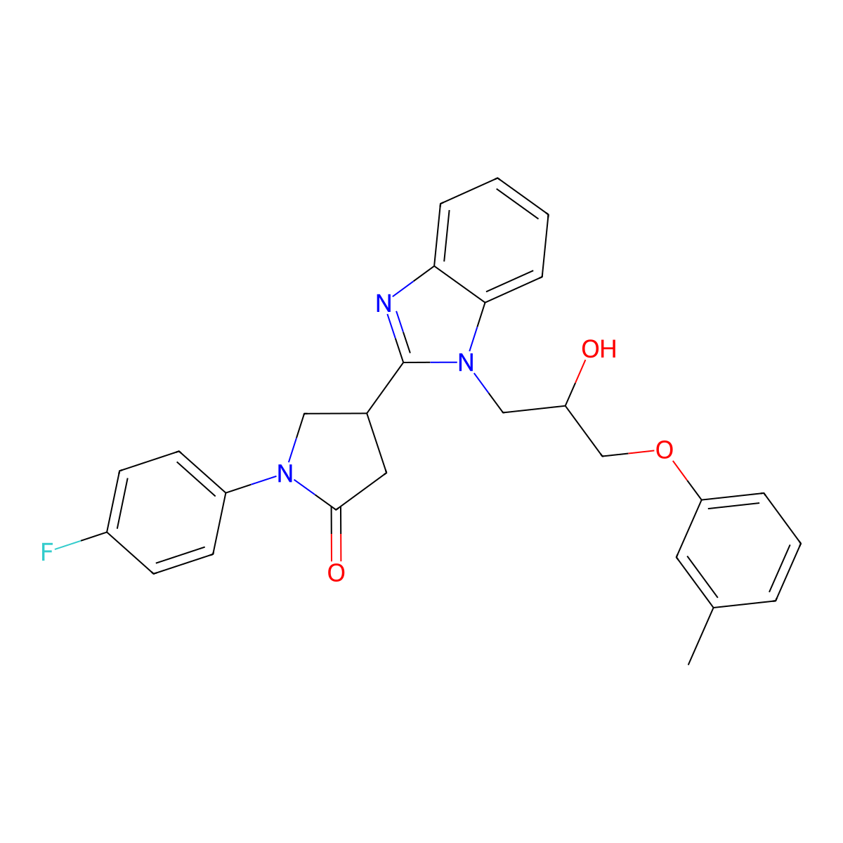 1-(4-Fluorophenyl)-4-[1-[2-hydroxy-3-(3-methylphenoxy)propyl]benzimidazol-2-yl]pyrrolidin-2-one molecular structure, CAS 1018125-10-4