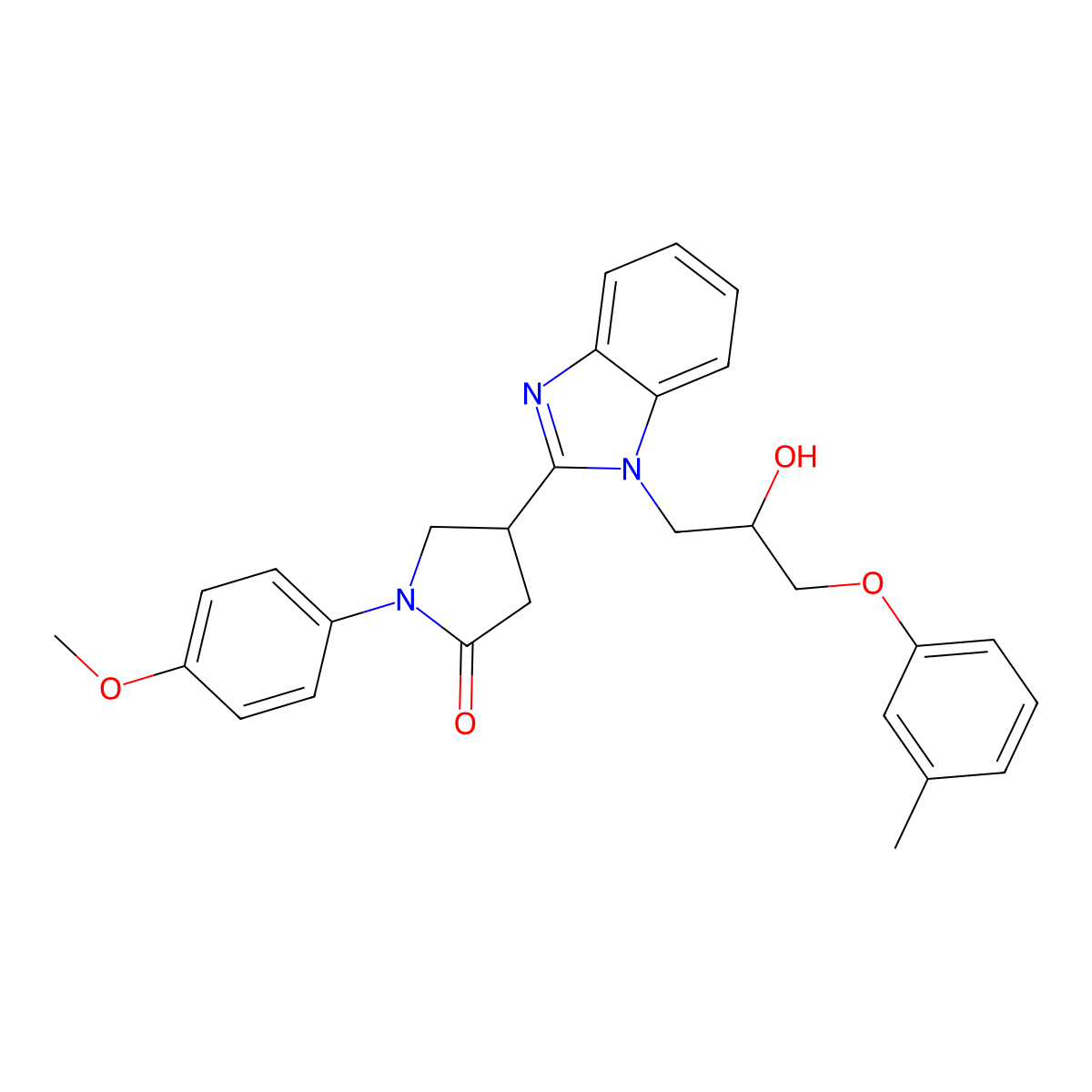 4-{1-[2-hydroxy-3-(3-methylphenoxy)propyl]-1H-benzimidazol-2-yl}-1-(4-methoxyphenyl)pyrrolidin-2-one molecular structure, CAS 1018125-12-6