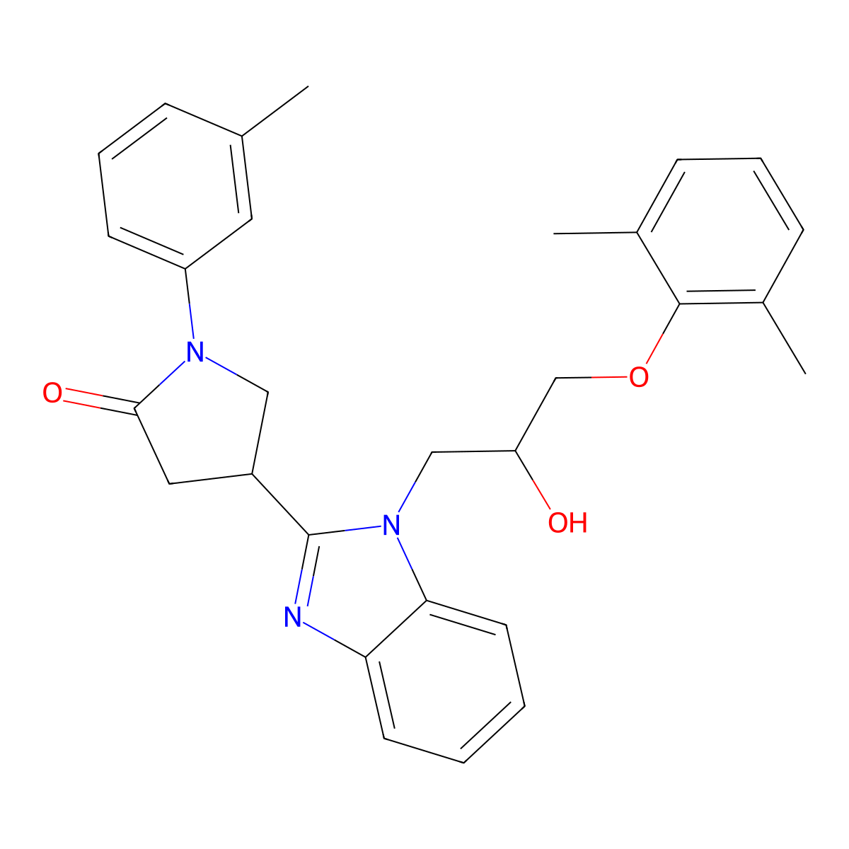 4-{1-[3-(2,6-dimethylphenoxy)-2-hydroxypropyl]-1H-benzimidazol-2-yl}-1-(3-methylphenyl)pyrrolidin-2-one molecular structure, CAS 1018125-17-1