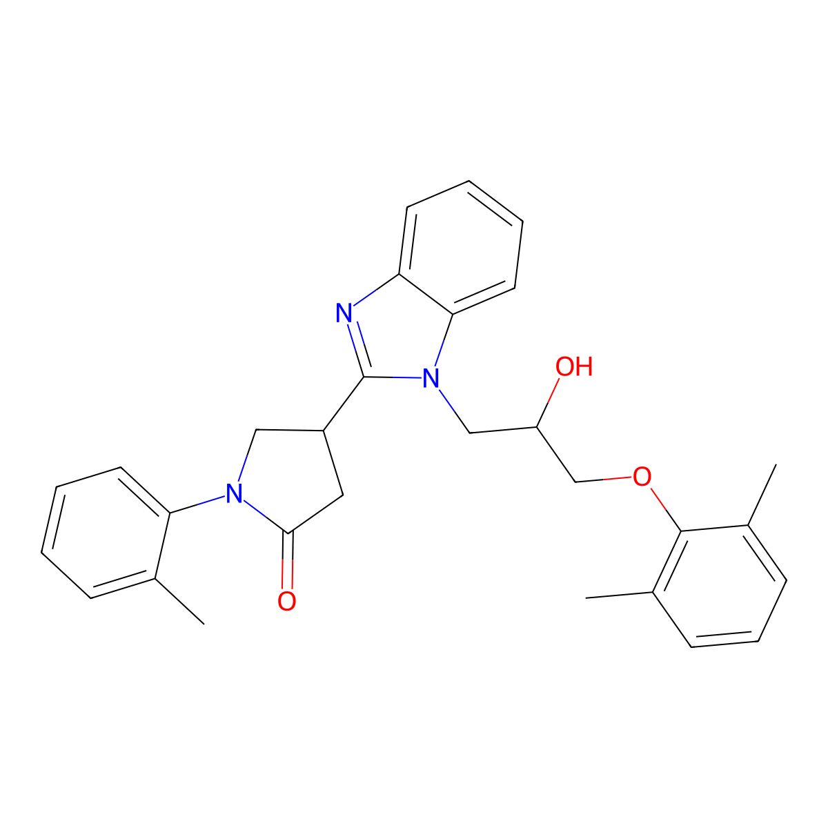 4-{1-[3-(2,6-dimethylphenoxy)-2-hydroxypropyl]-1H-benzimidazol-2-yl}-1-(2-methylphenyl)pyrrolidin-2-one molecular structure, CAS 1018125-18-2