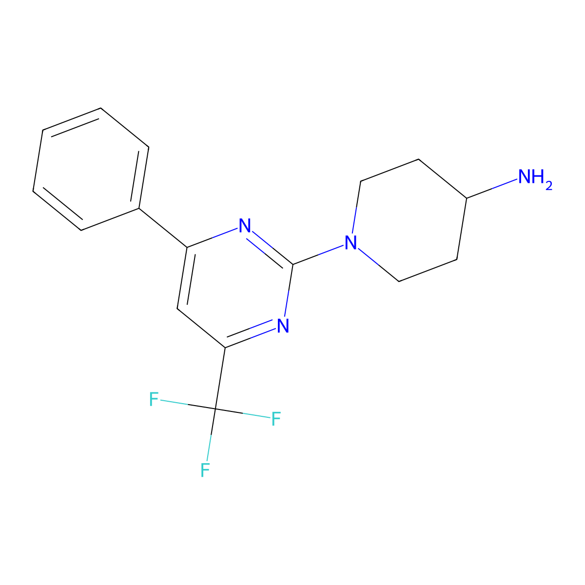 1-(4-Phenyl-6-(trifluoromethyl)pyrimidin-2-yl)piperidin-4-amine molecular structure, CAS 1018125-23-9