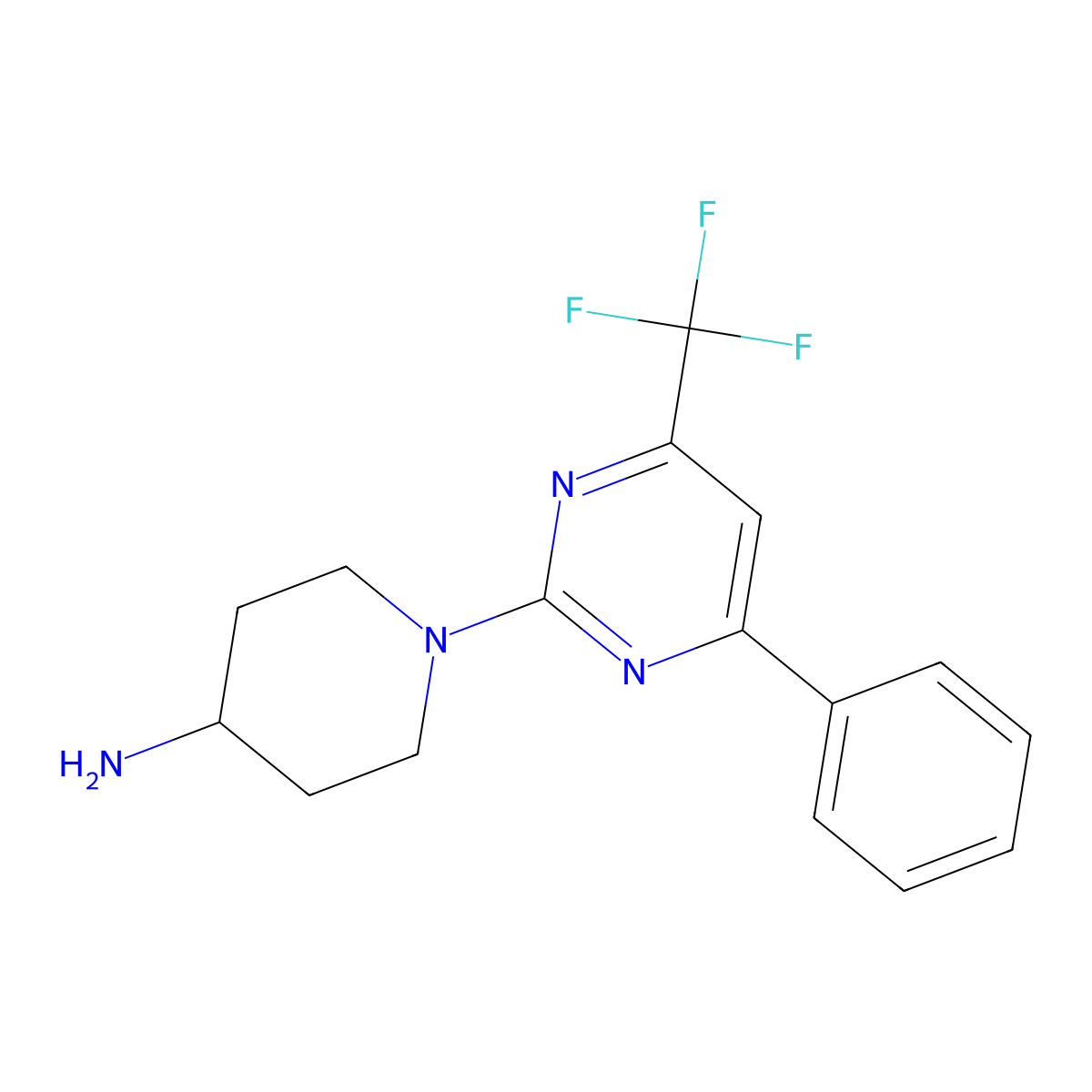 1-(4-Phenyl-6-(trifluoromethyl)pyrimidin-2-yl)piperidin-4-amine molecular structure, CAS 1018125-23-9