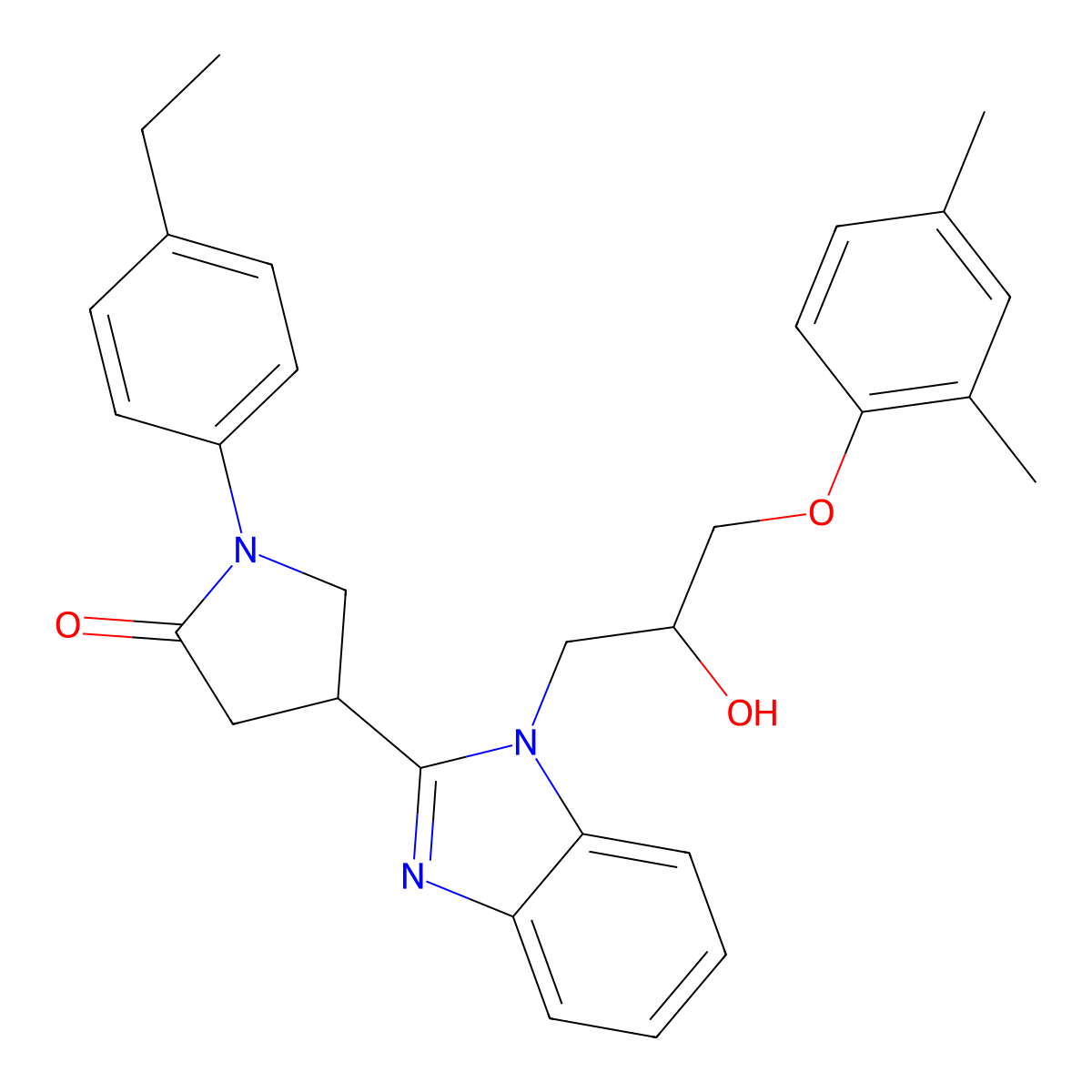 4-{1-[3-(2,4-dimethylphenoxy)-2-hydroxypropyl]-1H-benzimidazol-2-yl}-1-(4-ethylphenyl)pyrrolidin-2-one molecular structure, CAS 1018125-36-4