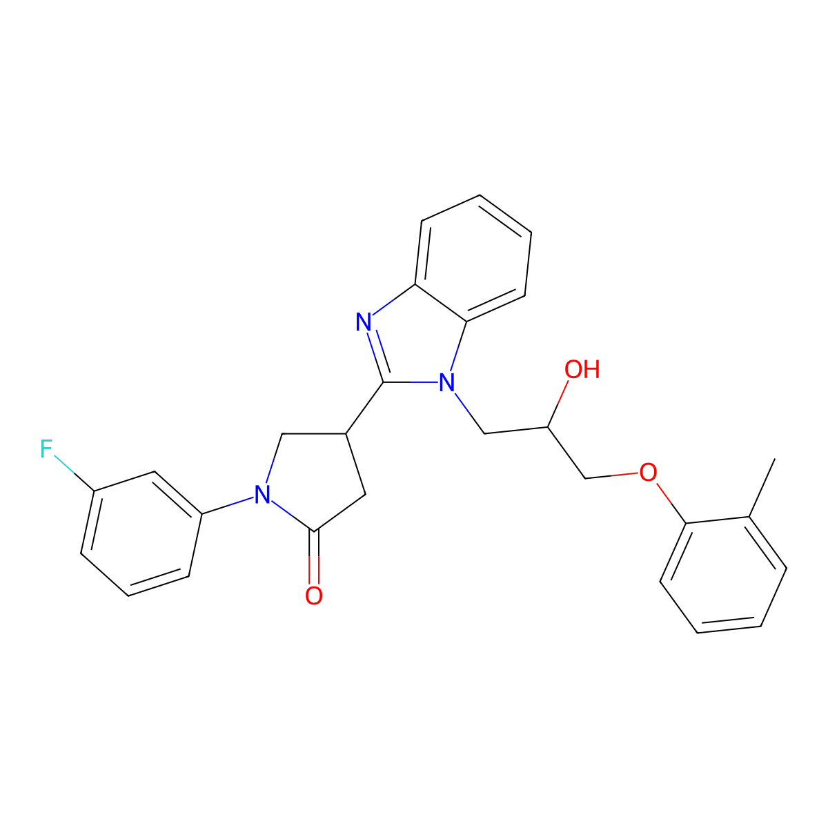 1-(3-Fluorophenyl)-4-[1-[2-hydroxy-3-(2-methylphenoxy)propyl]benzimidazol-2-yl]pyrrolidin-2-one molecular structure, CAS 1018125-38-6