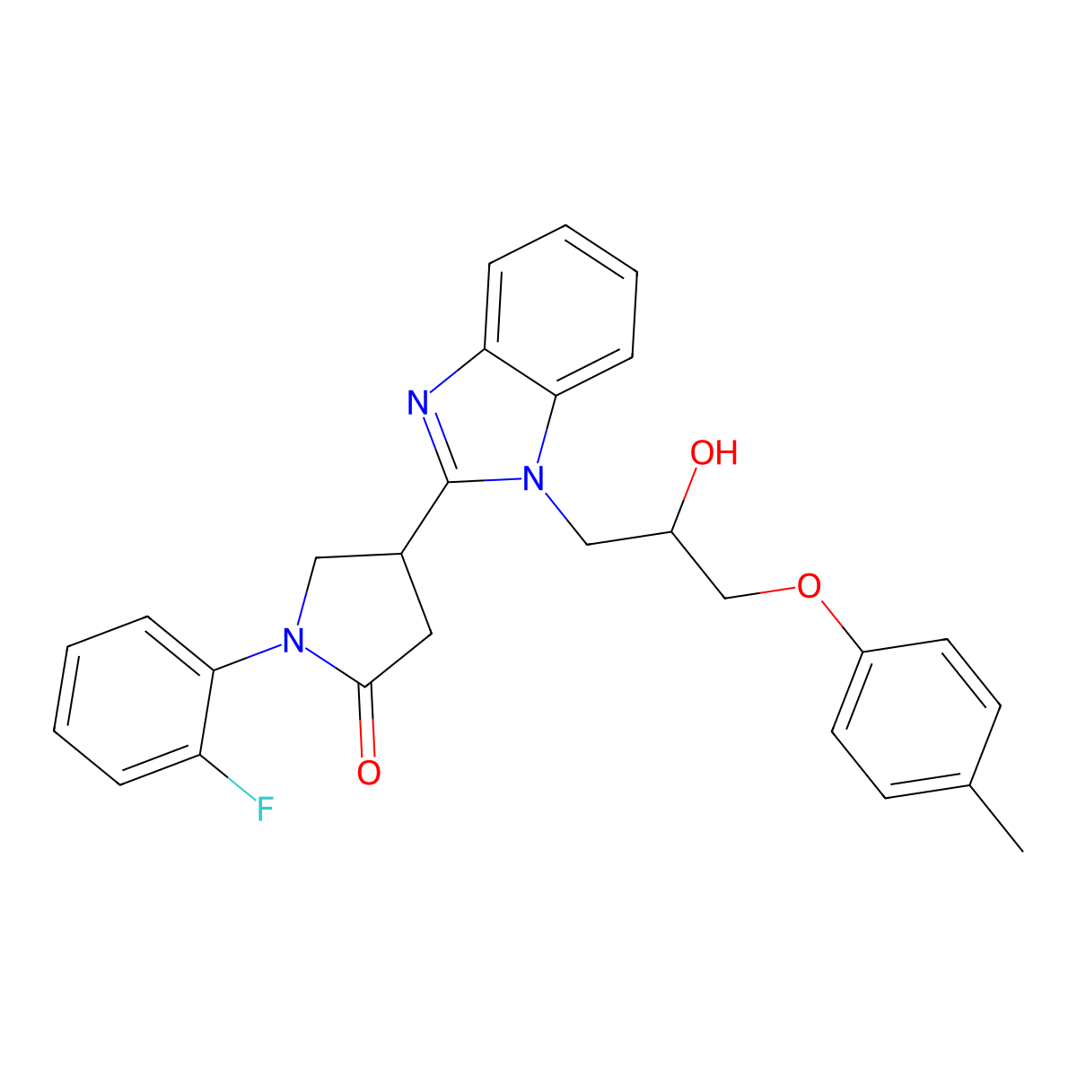 1-(2-Fluorophenyl)-4-[1-[2-hydroxy-3-(4-methylphenoxy)propyl]benzimidazol-2-yl]pyrrolidin-2-one molecular structure, CAS 1018125-42-2