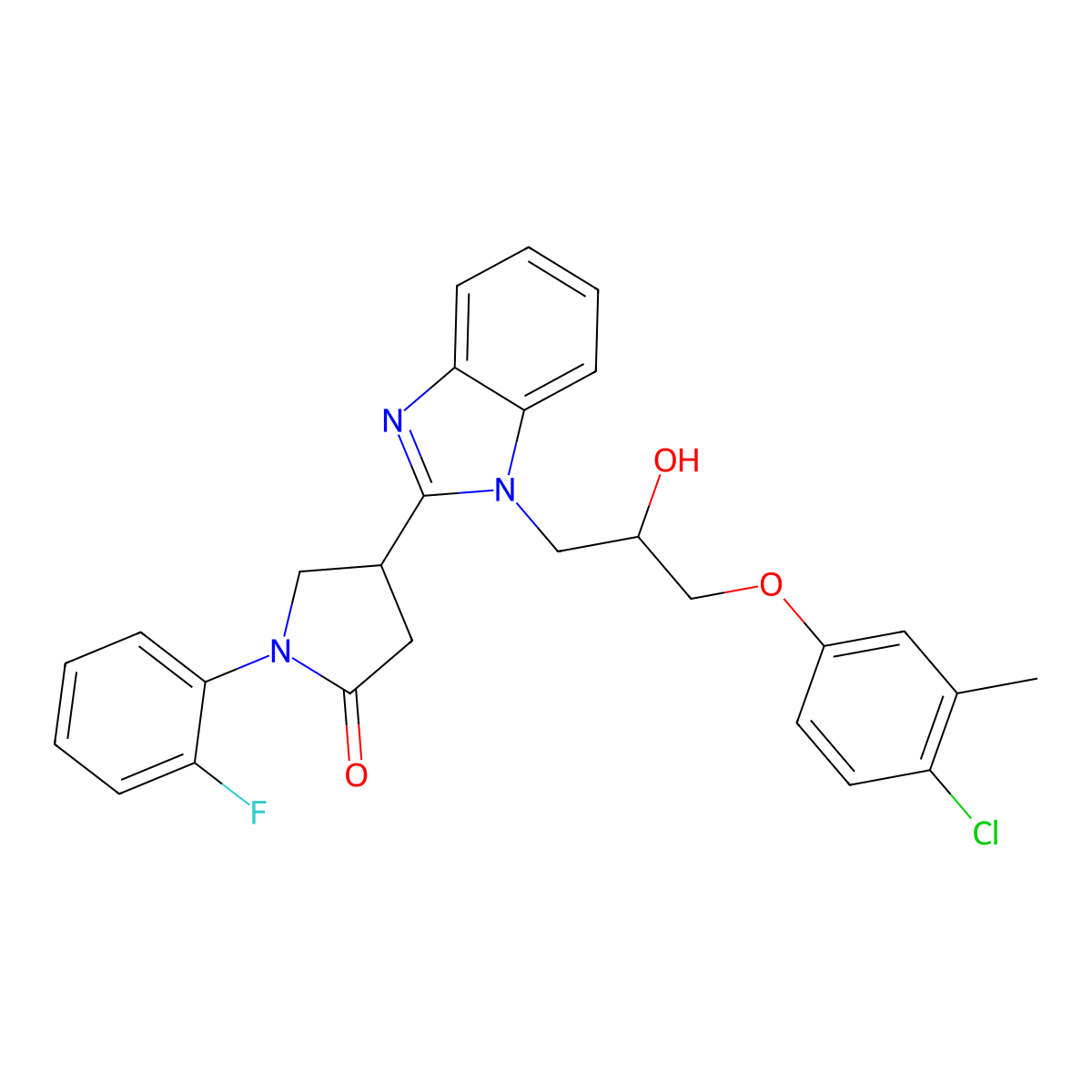 4-{1-[3-(4-chloro-3-methylphenoxy)-2-hydroxypropyl]-1H-benzimidazol-2-yl}-1-(2-fluorophenyl)pyrrolidin-2-one molecular structure, CAS 1018125-44-4