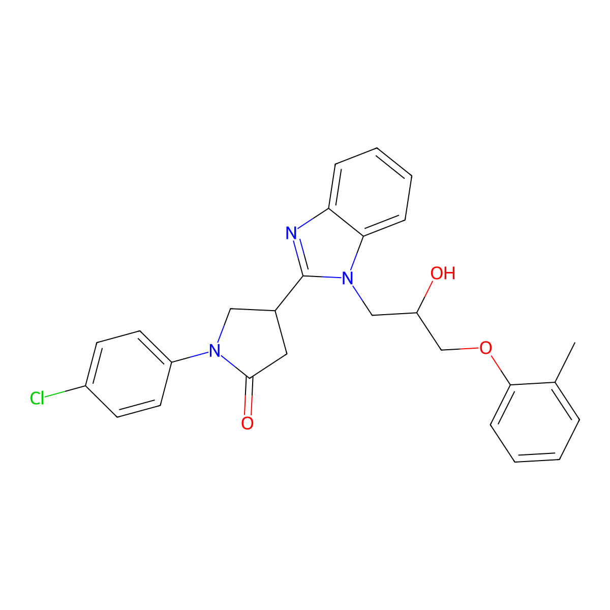 1-(4-Chlorophenyl)-4-[1-[2-hydroxy-3-(2-methylphenoxy)propyl]benzimidazol-2-yl]pyrrolidin-2-one molecular structure, CAS 1018125-46-6