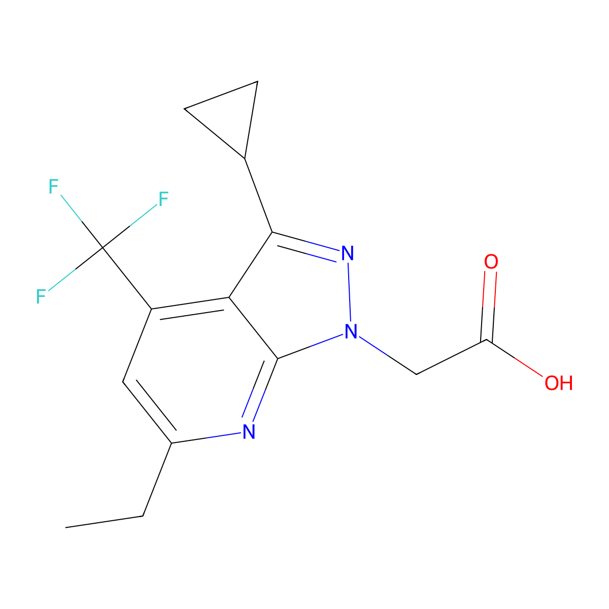 2-(3-Cyclopropyl-6-ethyl-4-(trifluoromethyl)-1H-pyrazolo[3,4-b]pyridin-1-yl)acetic acid molecular structure, CAS 1018125-49-9