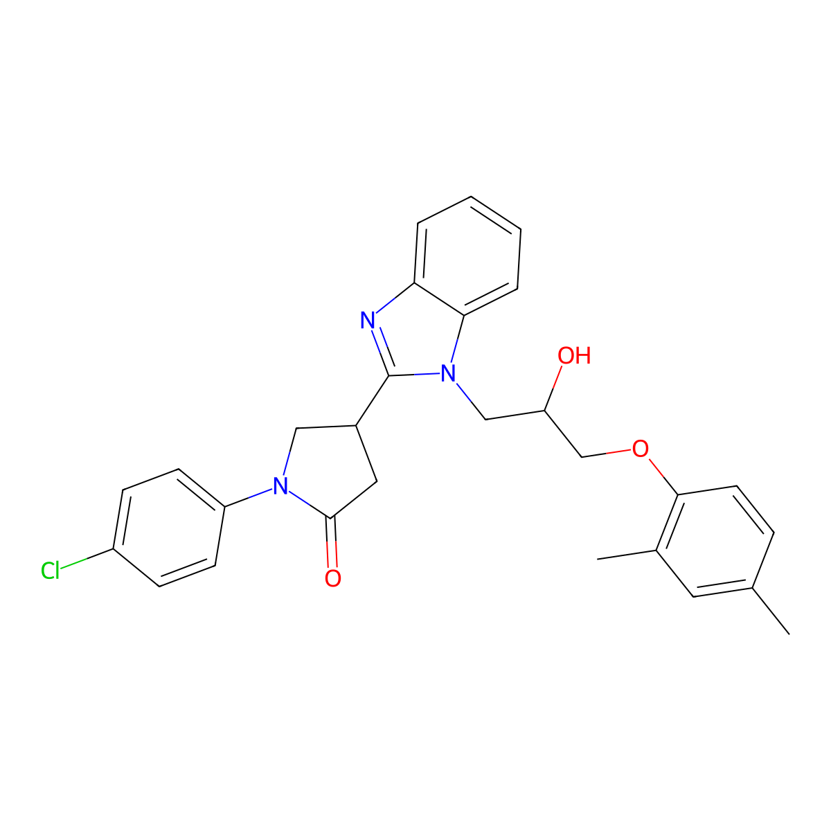 1-(4-chlorophenyl)-4-{1-[3-(2,4-dimethylphenoxy)-2-hydroxypropyl]-1H-benzimidazol-2-yl}pyrrolidin-2-one molecular structure, CAS 1018125-50-2