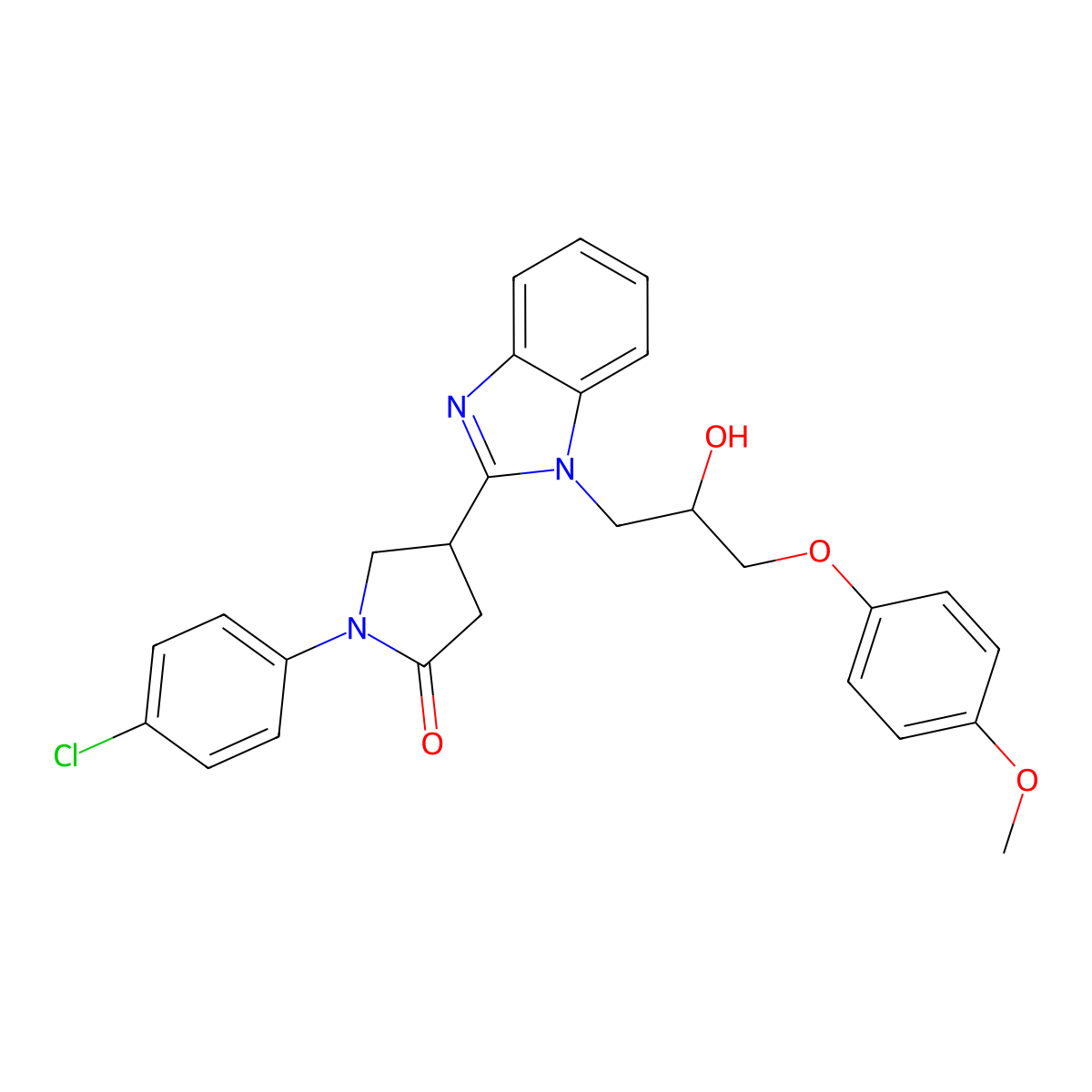 1-(4-chlorophenyl)-4-{1-[2-hydroxy-3-(4-methoxyphenoxy)propyl]-1H-benzimidazol-2-yl}pyrrolidin-2-one molecular structure, CAS 1018125-52-4