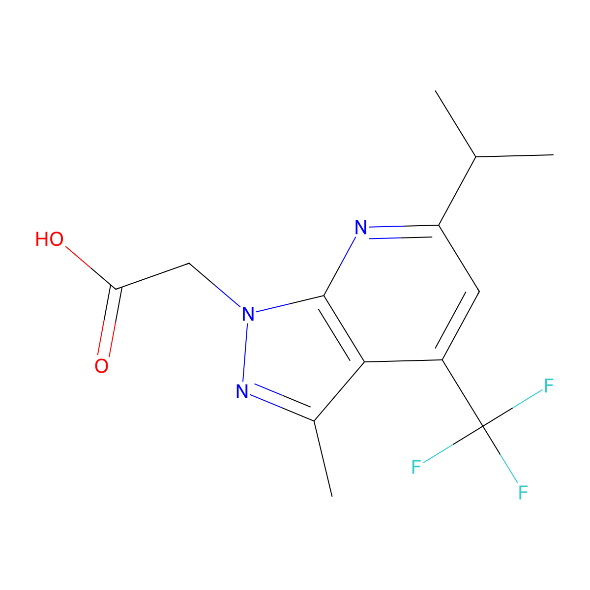 2-(6-Isopropyl-3-methyl-4-(trifluoromethyl)-1H-pyrazolo[3,4-b]pyridin-1-yl)acetic acid molecular structure, CAS 1018125-53-5