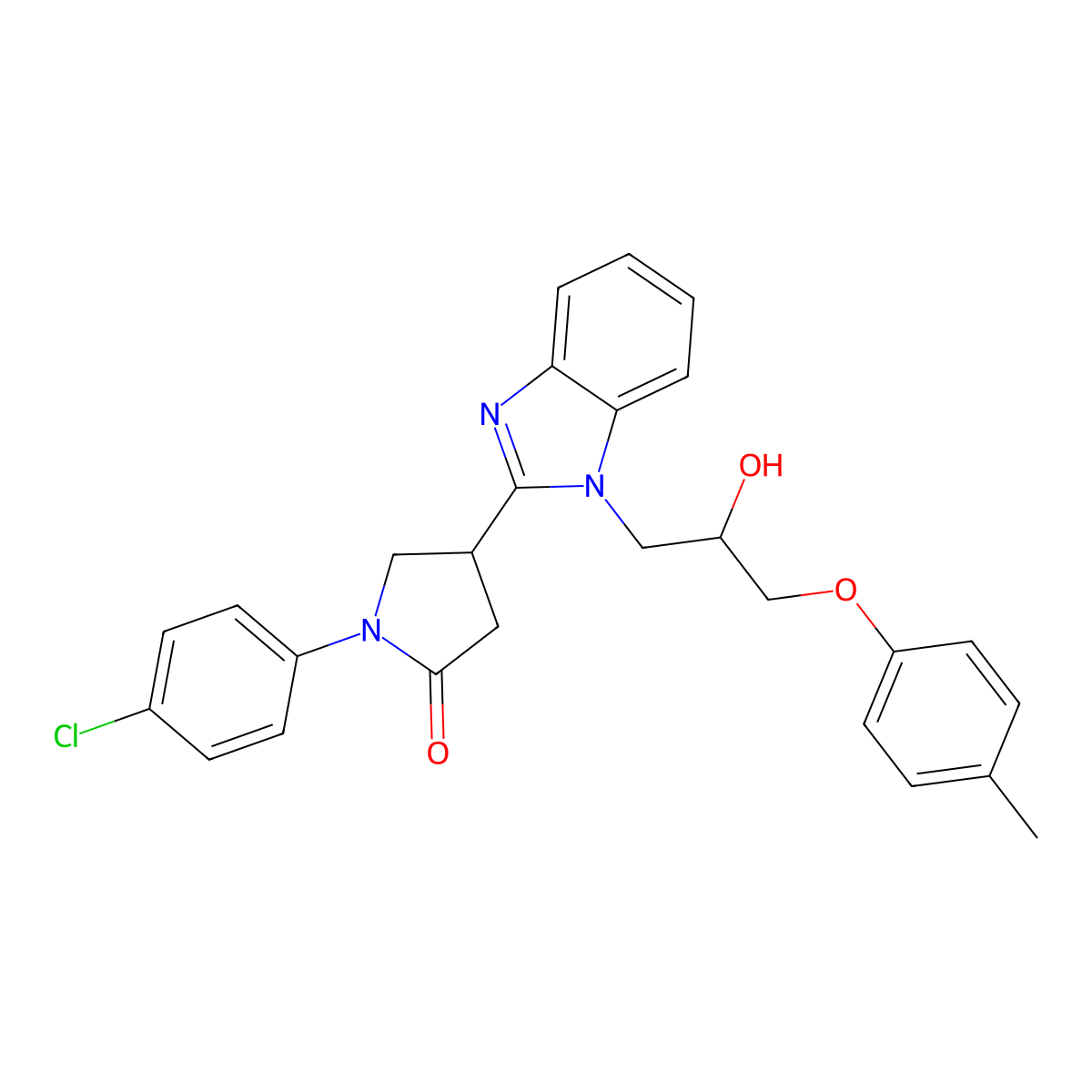 1-(4-Chlorophenyl)-4-[1-[2-hydroxy-3-(4-methylphenoxy)propyl]benzimidazol-2-yl]pyrrolidin-2-one molecular structure, CAS 1018125-54-6