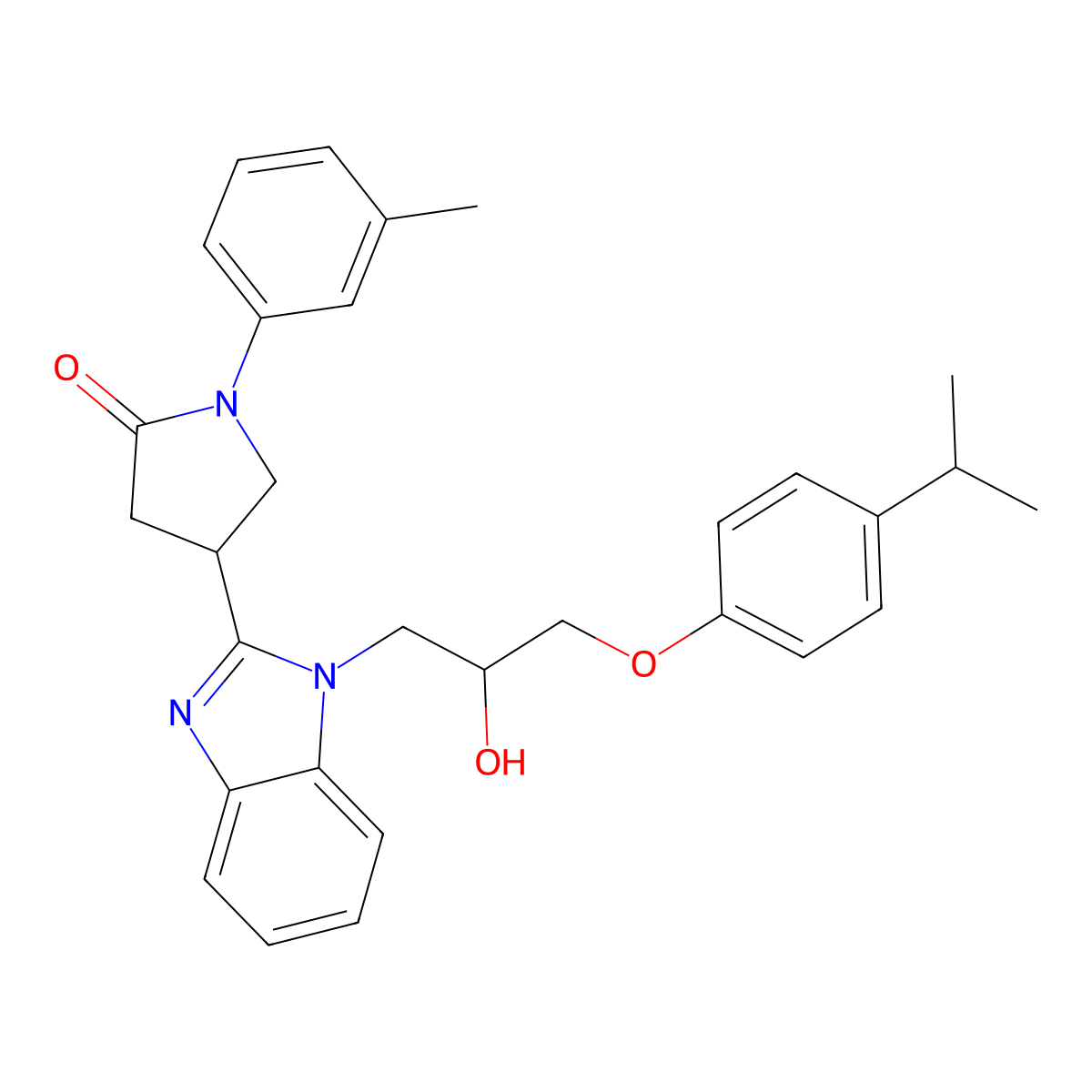 4-(1-{2-Hydroxy-3-[4-(methylethyl)phenoxy]propyl}benzimidazol-2-yl)-1-(3-methy lphenyl)pyrrolidin-2-one molecular structure, CAS 1018125-58-0
