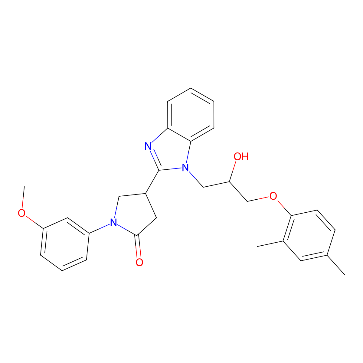 4-{1-[3-(2,4-dimethylphenoxy)-2-hydroxypropyl]-1H-benzimidazol-2-yl}-1-(3-methoxyphenyl)pyrrolidin-2-one molecular structure, CAS 1018125-66-0