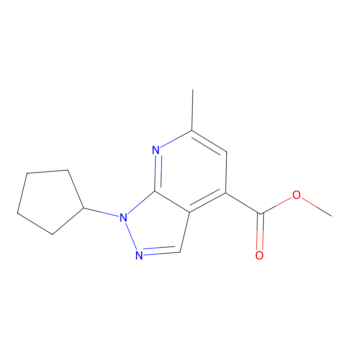 methyl 1-cyclopentyl-6-methyl-1H-pyrazolo[3,4-b]pyridine-4-carboxylate molecular structure, CAS 1018125-67-1