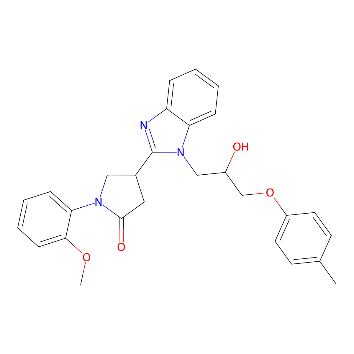 4-(1-(2-hydroxy-3-(p-tolyloxy)propyl)-1H-benzo[d]imidazol-2-yl)-1-(2-methoxyphenyl)pyrrolidin-2-one molecular structure, CAS 1018125-68-2
