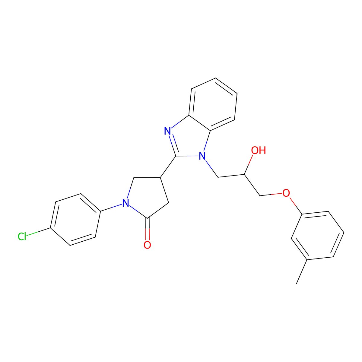 1-(4-Chlorophenyl)-4-[1-[2-hydroxy-3-(3-methylphenoxy)propyl]benzimidazol-2-yl]pyrrolidin-2-one molecular structure, CAS 1018125-72-8