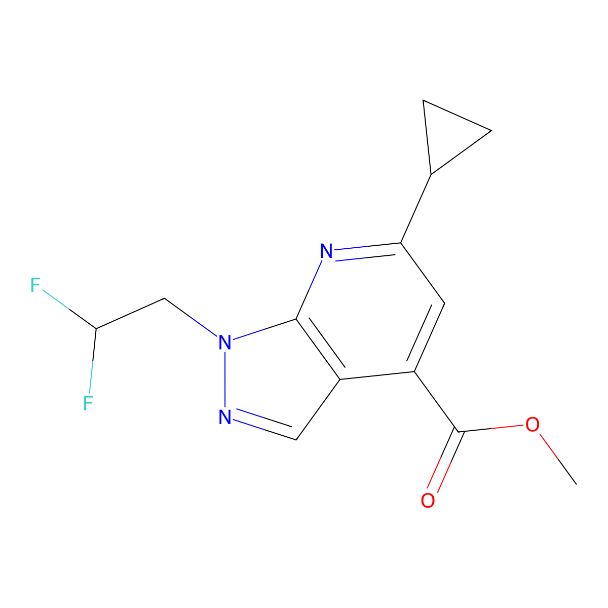 methyl 6-cyclopropyl-1-(2,2-difluoroethyl)-1H-pyrazolo[3,4-b]pyridine-4-carboxylate molecular structure, CAS 1018125-73-9