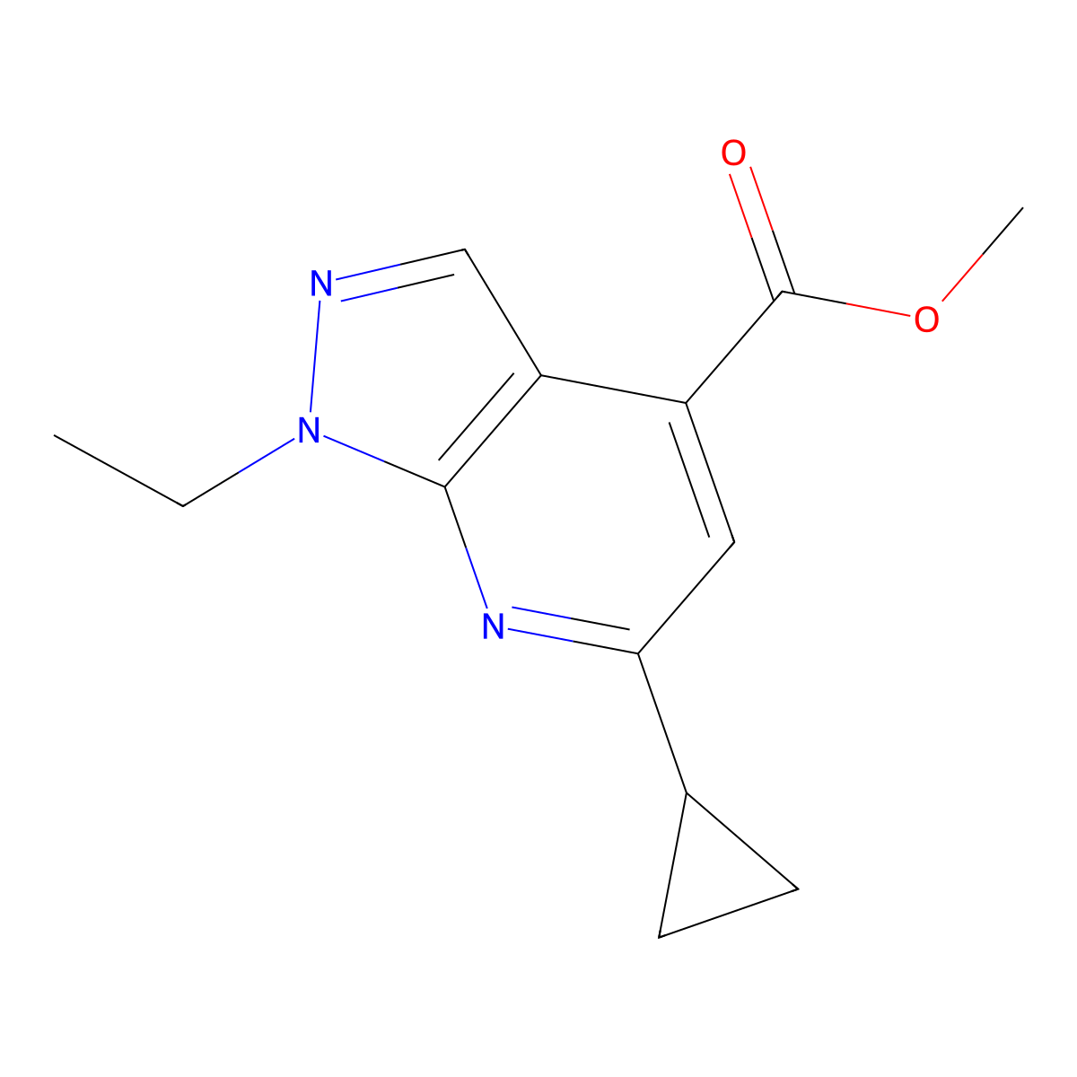 methyl 6-cyclopropyl-1-ethyl-1H-pyrazolo[3,4-b]pyridine-4-carboxylate molecular structure, CAS 1018125-75-1