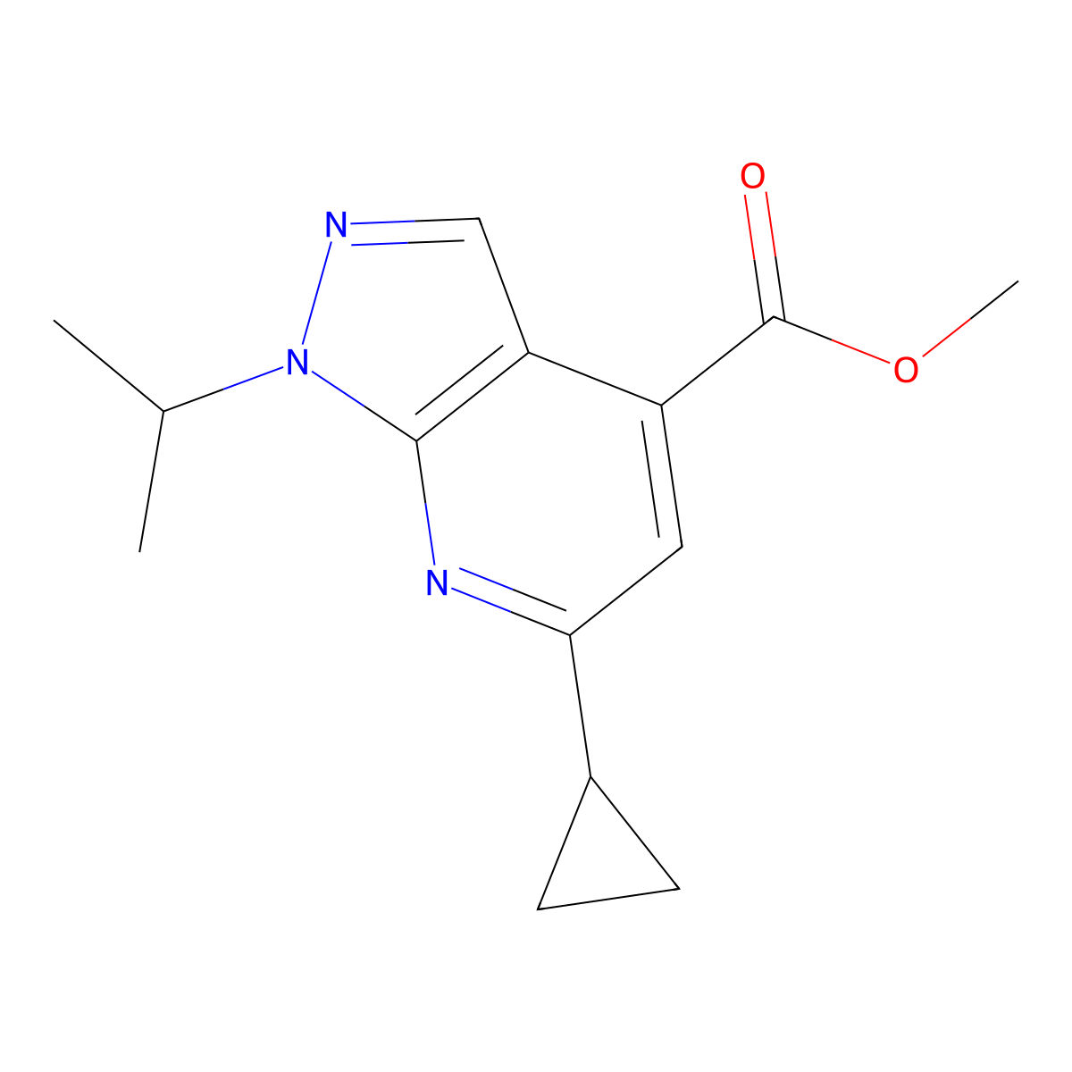 Methyl 6-cyclopropyl-1-isopropyl-1H-pyrazolo[3,4-b]pyridine-4-carboxylate molecular structure, CAS 1018125-77-3