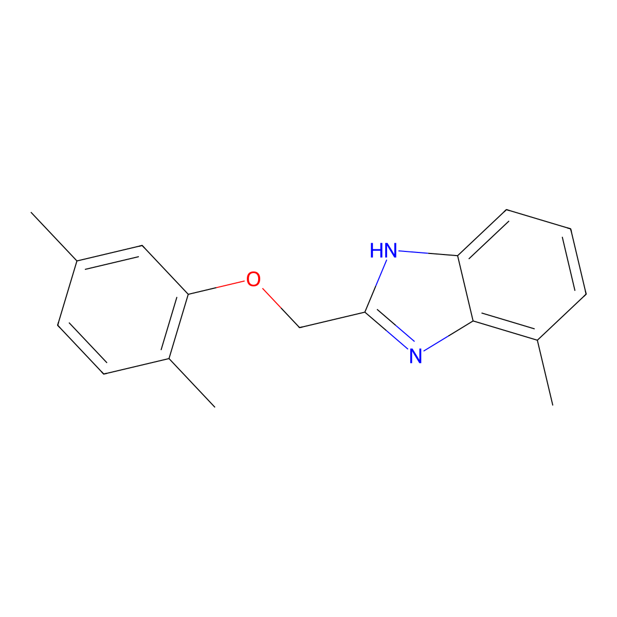 2-[(2,5-dimethylphenoxy)methyl]-4-methyl-1H-1,3-benzodiazole molecular structure, CAS 1018125-87-5