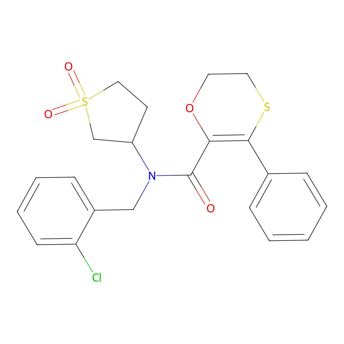 N-(2-chlorobenzyl)-N-(1,1-dioxidotetrahydrothiophen-3-yl)-3-phenyl-5,6-dihydro-1,4-oxathiine-2-carboxamide molecular structure, CAS 1018126-45-8