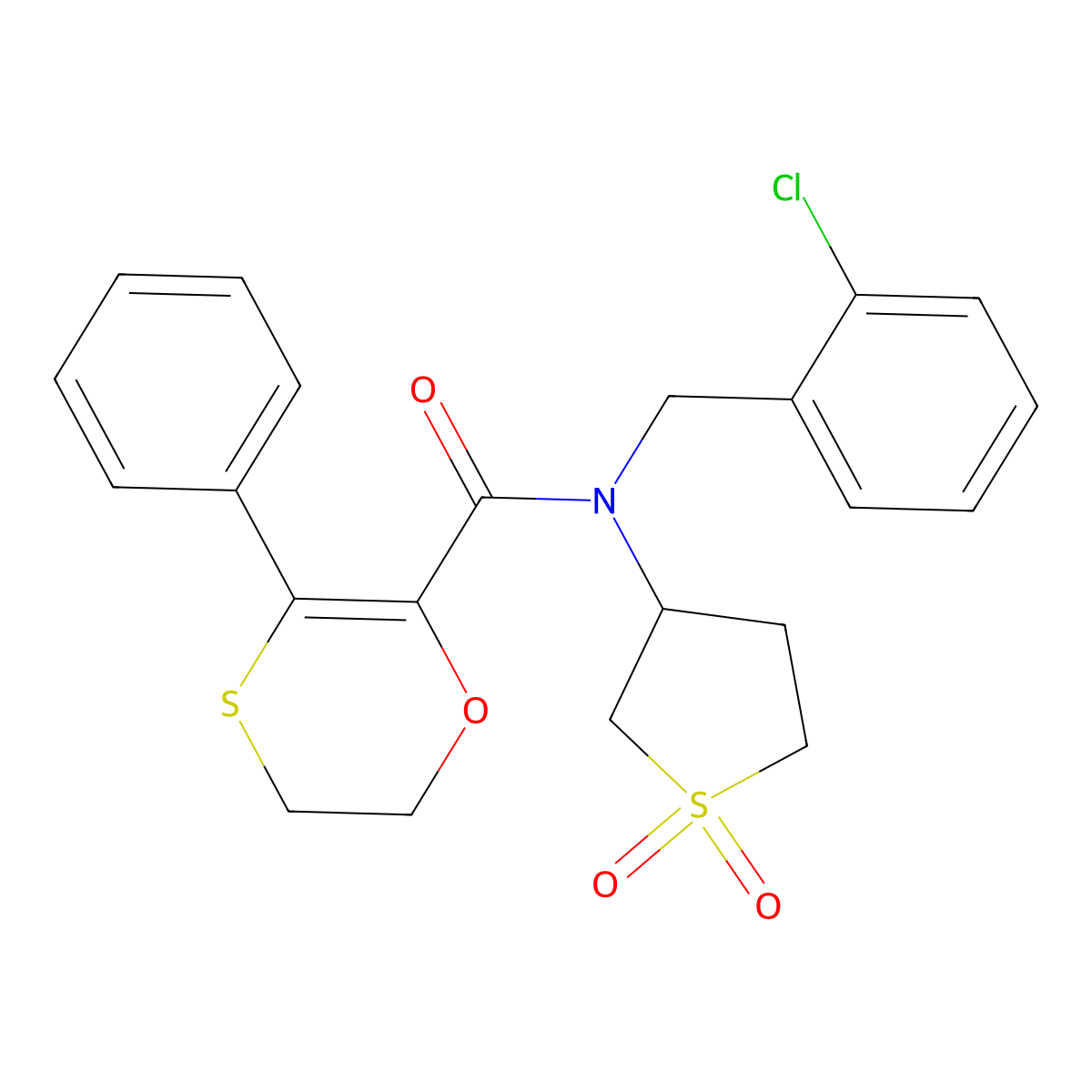 N-(2-chlorobenzyl)-N-(1,1-dioxidotetrahydrothiophen-3-yl)-3-phenyl-5,6-dihydro-1,4-oxathiine-2-carboxamide molecular structure, CAS 1018126-45-8