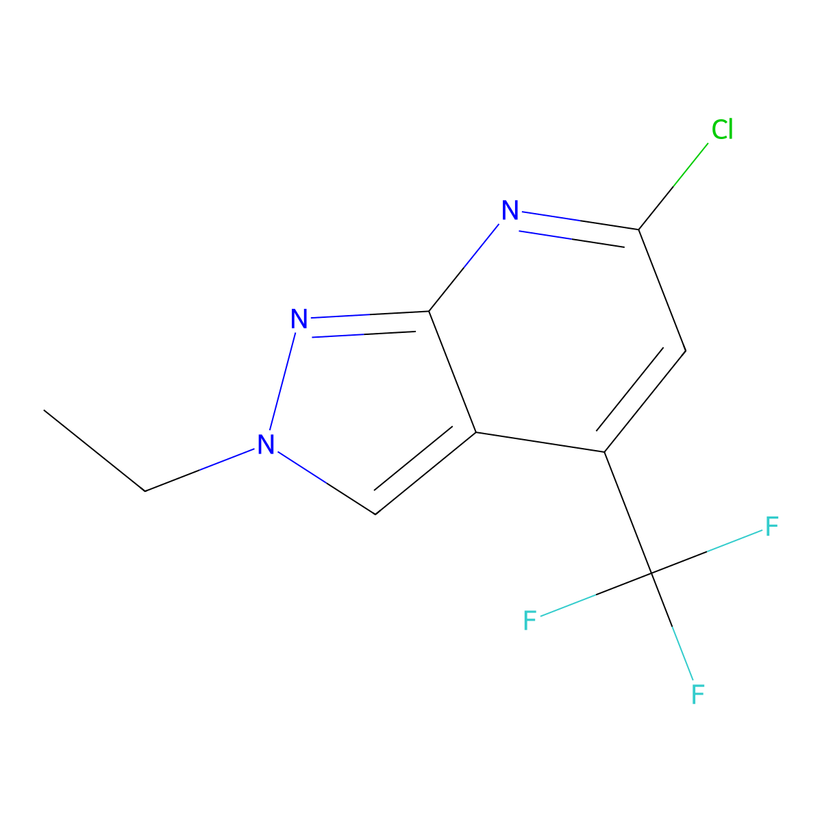 6-chloro-2-ethyl-4-(trifluoromethyl)-2H-pyrazolo(3,4-b)pyridine molecular structure, CAS 1018126-49-2