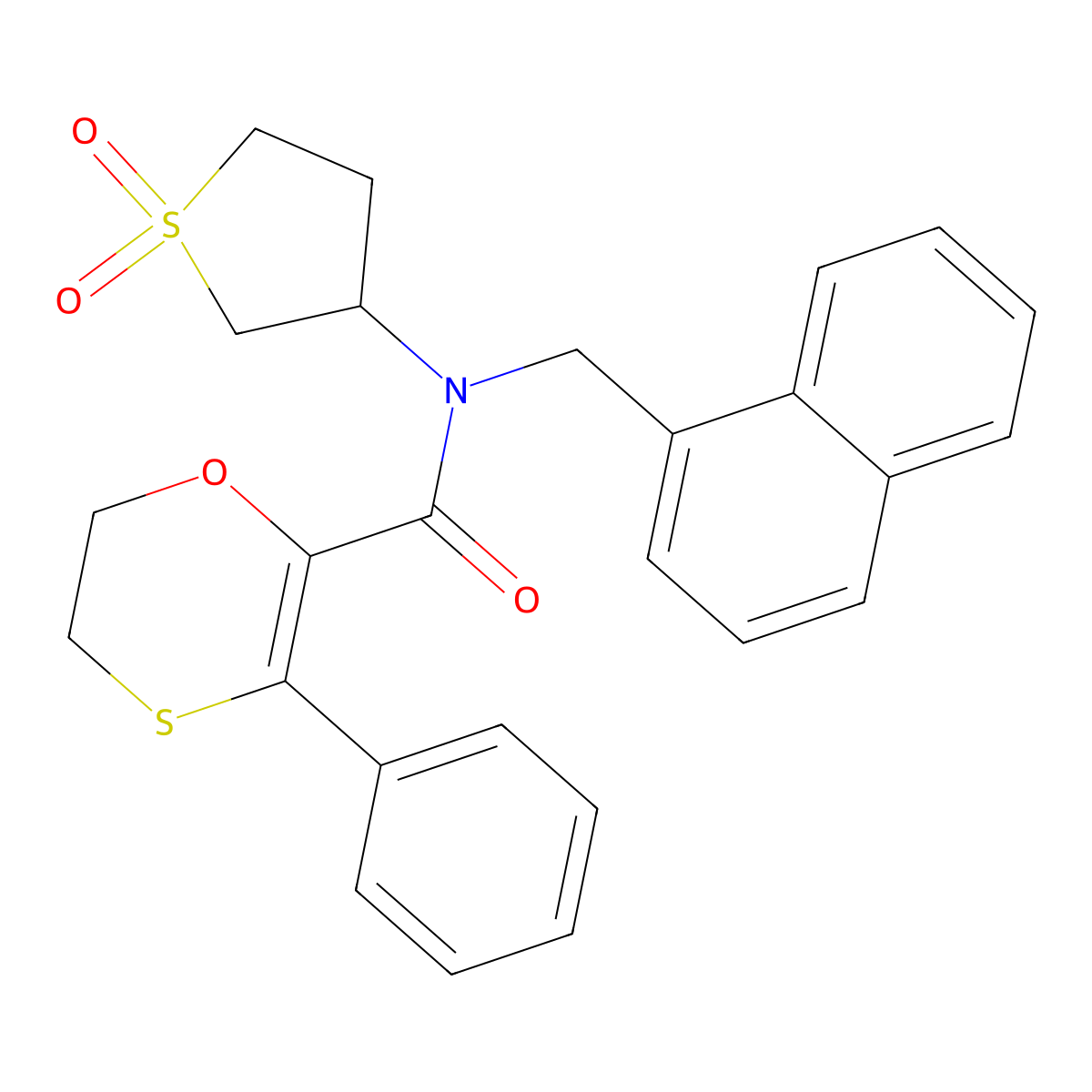 N-(1,1-dioxidotetrahydrothiophen-3-yl)-N-(naphthalen-1-ylmethyl)-3-phenyl-5,6-dihydro-1,4-oxathiine-2-carboxamide molecular structure, CAS 1018126-64-1