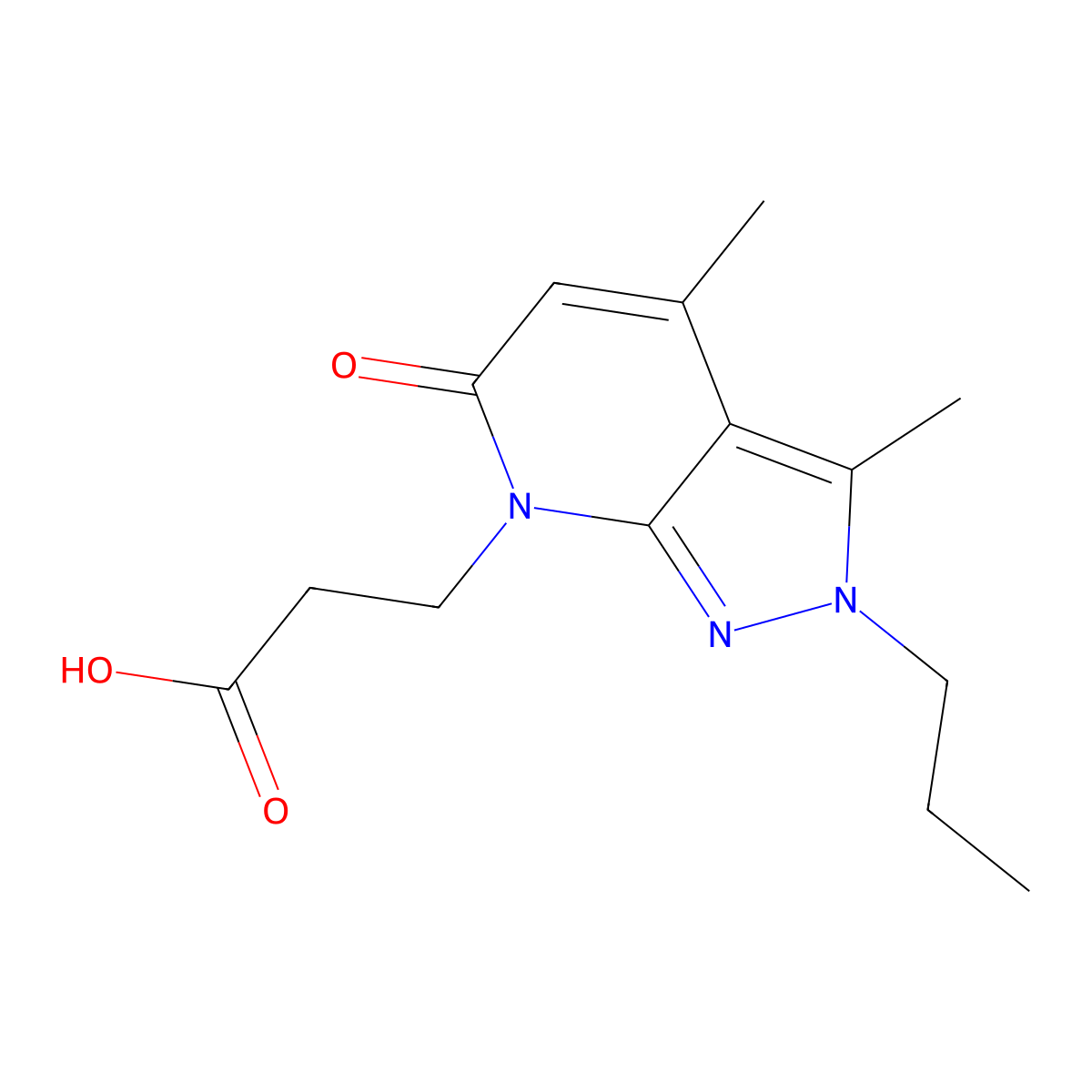3-(3,4-Dimethyl-6-oxo-2-propyl-2H-pyrazolo[3,4-b]pyridin-7(6H)-yl)propanoic acid molecular structure, CAS 1018126-69-6