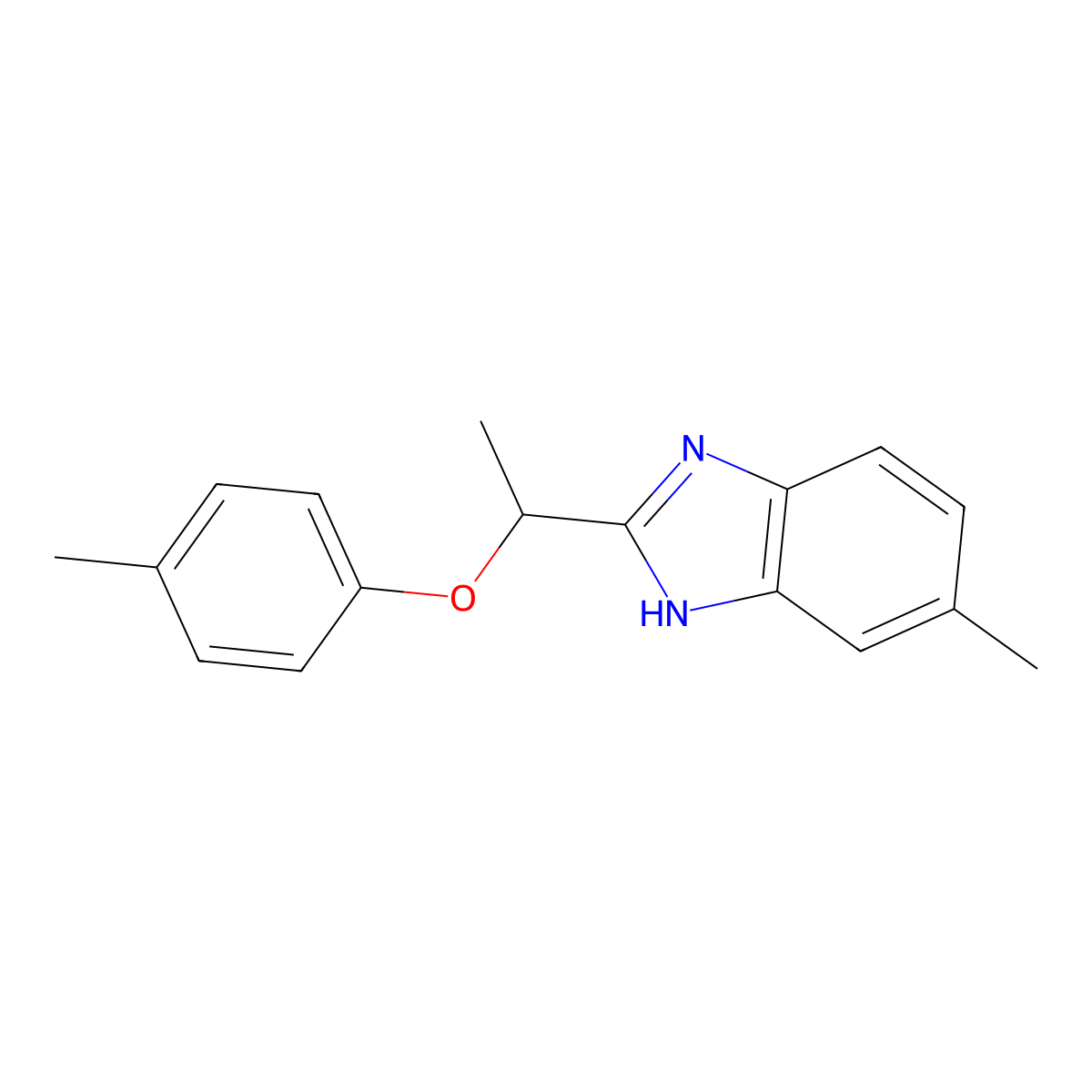 5-methyl-2-[1-(4-methylphenoxy)ethyl]-1H-benzimidazole molecular structure, CAS 1018126-70-9
