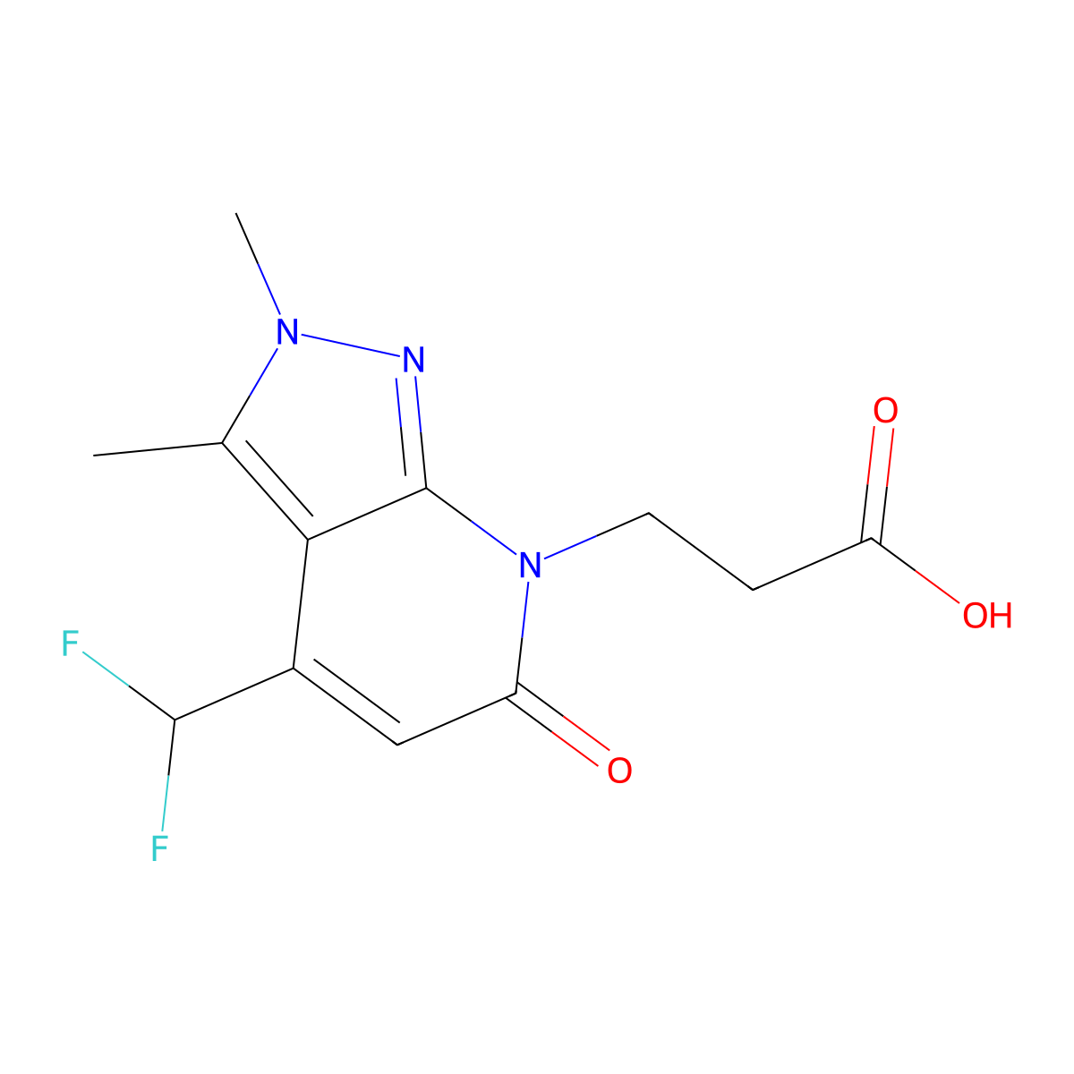 3-[4-(difluoromethyl)-2,3-dimethyl-6-oxo-2,6-dihydro-7H-pyrazolo[3,4-b]pyridin-7-yl]propanoic acid molecular structure, CAS 1018126-77-6