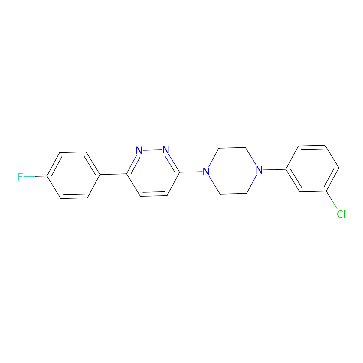 3-[4-(3-Chlorophenyl)piperazin-1-yl]-6-(4-fluorophenyl)pyridazine molecular structure, CAS 1018126-80-1
