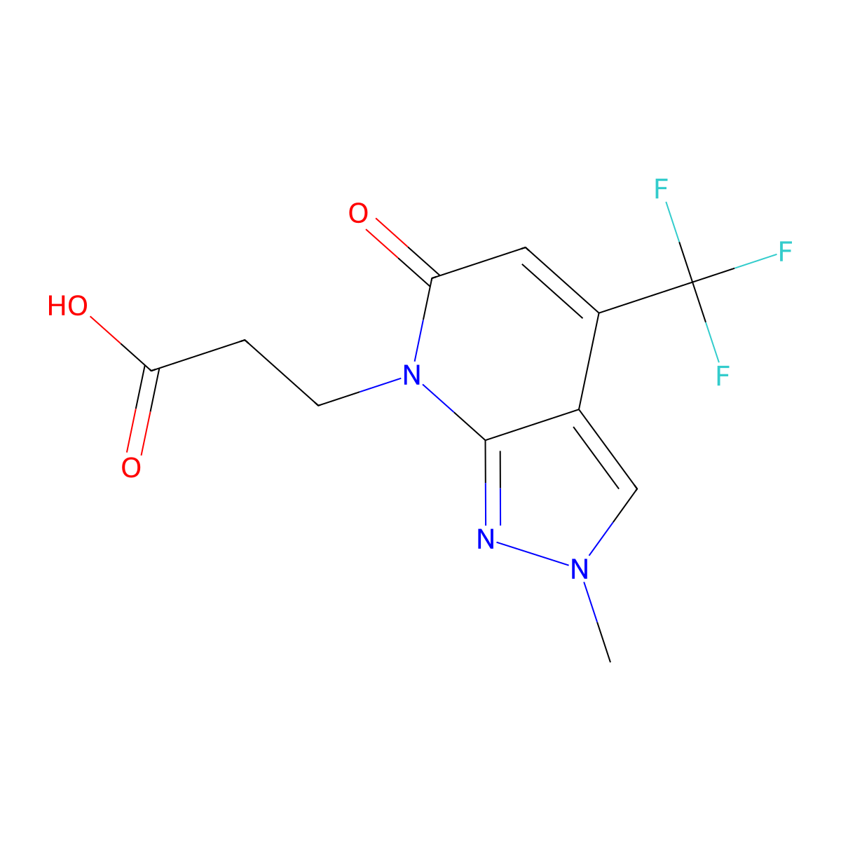 3-(2-Methyl-6-oxo-4-(trifluoromethyl)-2H-pyrazolo[3,4-b]pyridin-7(6H)-yl)propanoic acid molecular structure, CAS 1018126-81-2
