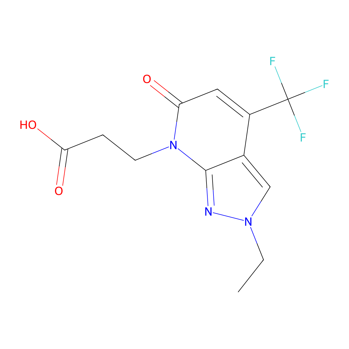 3-[2-ethyl-6-oxo-4-(trifluoromethyl)-2,6-dihydro-7H-pyrazolo[3,4-b]pyridin-7-yl]propanoic acid molecular structure, CAS 1018126-93-6