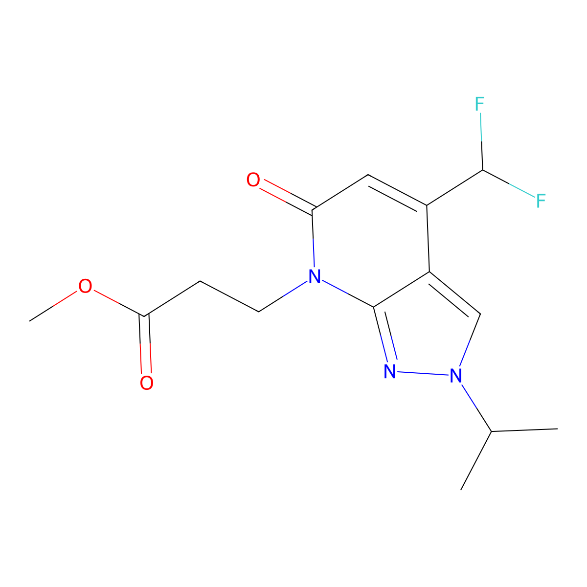 Methyl 3-(4-(difluoromethyl)-2-isopropyl-6-oxo-2H-pyrazolo[3,4-b]pyridin-7(6H)-yl)propanoate molecular structure, CAS 1018126-97-0