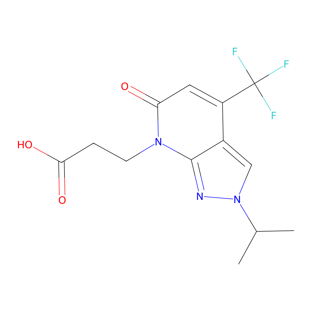 3-(2-Isopropyl-6-oxo-4-(trifluoromethyl)-2H-pyrazolo[3,4-b]pyridin-7(6H)-yl)propanoic acid molecular structure, CAS 1018127-01-9
