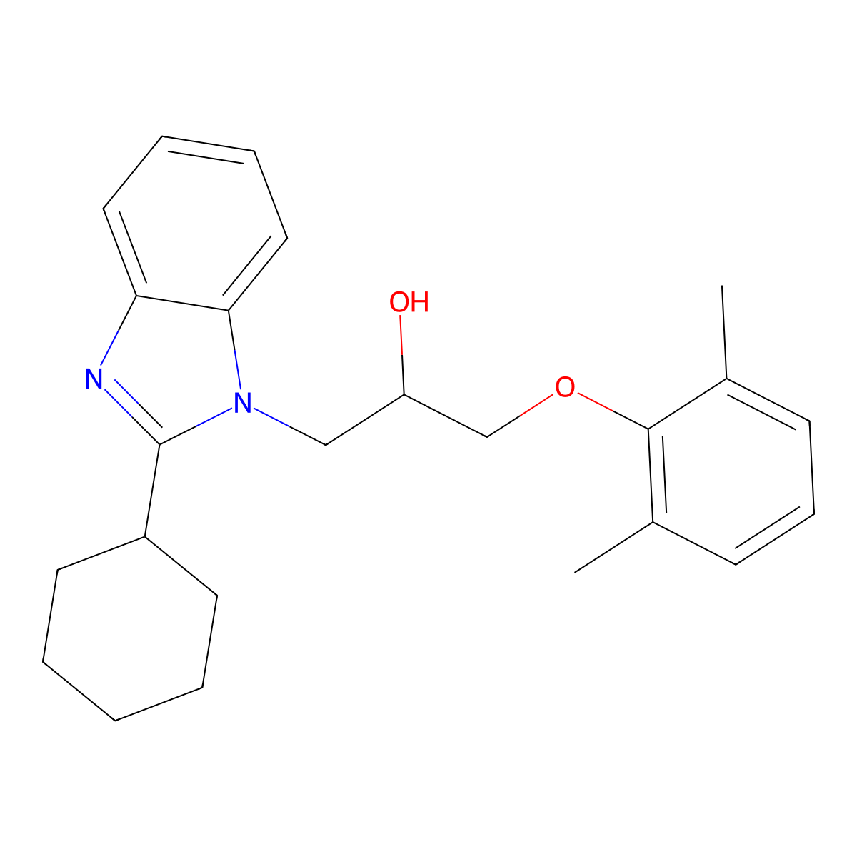3-(2,6-Dimethylphenoxy)-1-(2-cyclohexylbenzimidazolyl)propan-2-ol molecular structure, CAS 1018127-02-0