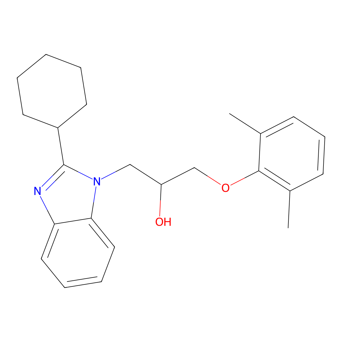 3-(2,6-Dimethylphenoxy)-1-(2-cyclohexylbenzimidazolyl)propan-2-ol molecular structure, CAS 1018127-02-0