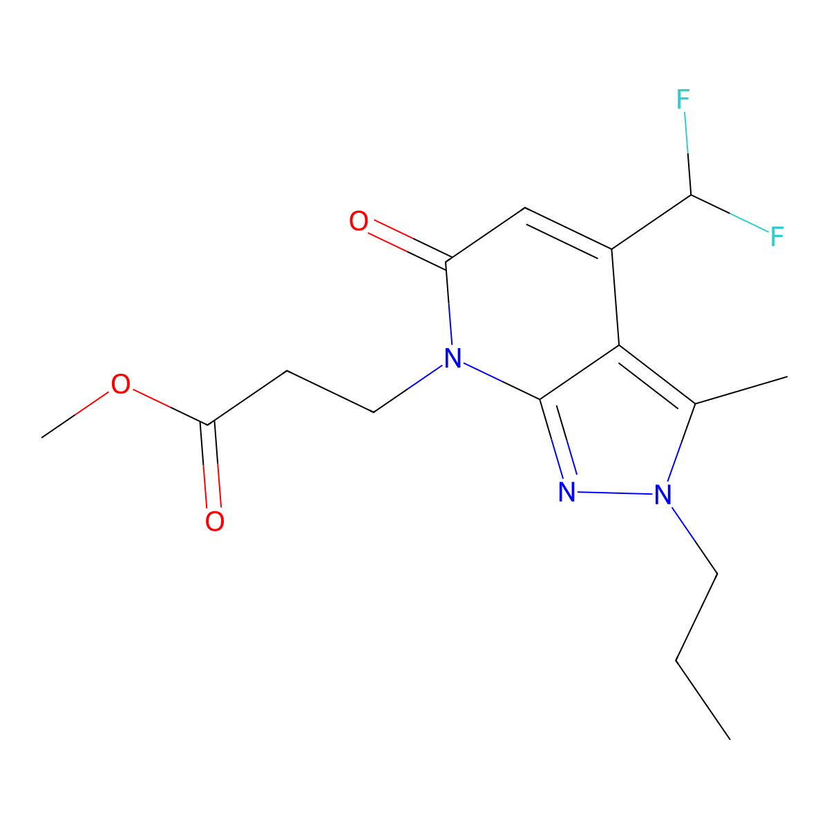 Methyl 3-(4-(difluoromethyl)-3-methyl-6-oxo-2-propyl-2H-pyrazolo[3,4-b]pyridin-7(6H)-yl)propanoate molecular structure, CAS 1018127-05-3