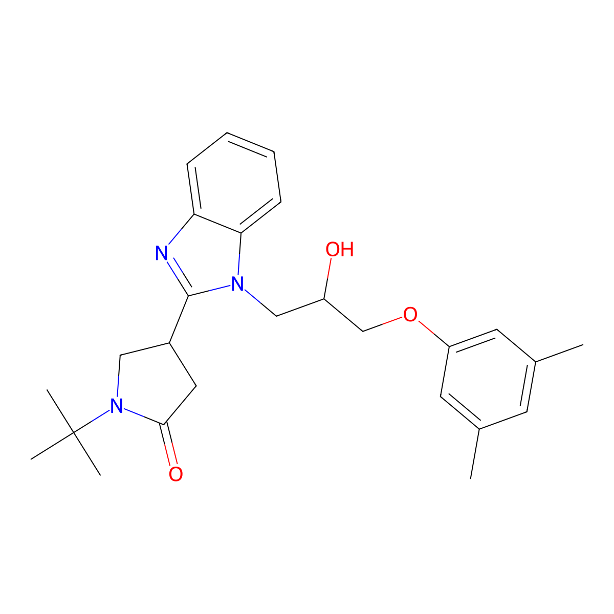1-(Tert-butyl)-4-{1-[3-(3,5-dimethylphenoxy)-2-hydroxypropyl]benzimidazol-2-yl}pyrrolidin-2-one molecular structure, CAS 1018127-10-0
