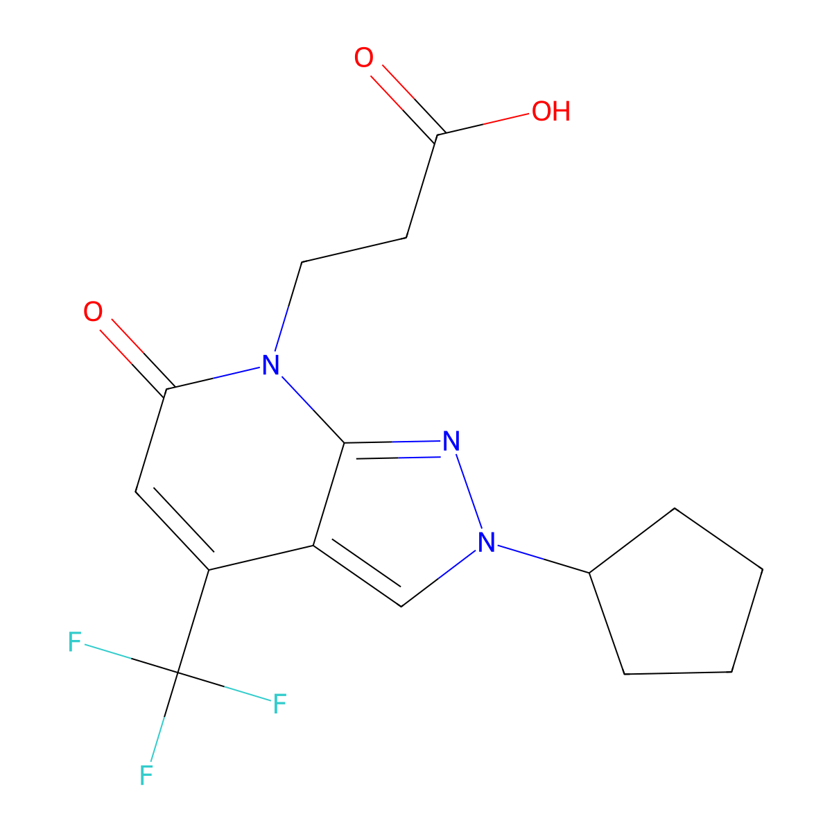 3-[2-cyclopentyl-6-oxo-4-(trifluoromethyl)-2,6-dihydro-7H-pyrazolo[3,4-b]pyridin-7-yl]propanoic acid molecular structure, CAS 1018127-13-3