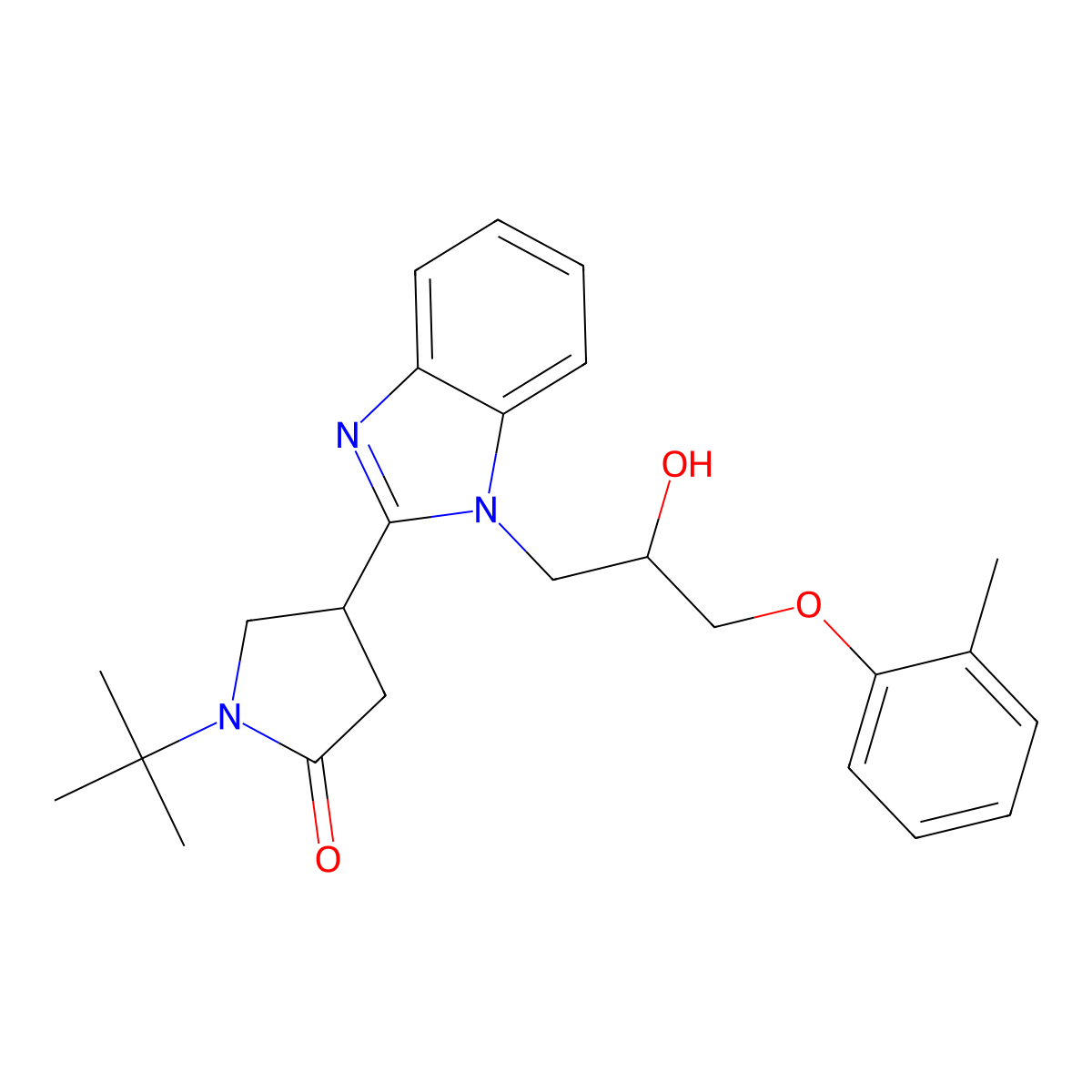 1-(tert-butyl)-4-(1-(2-hydroxy-3-(o-tolyloxy)propyl)-1H-benzo[d]imidazol-2-yl)pyrrolidin-2-one molecular structure, CAS 1018127-14-4