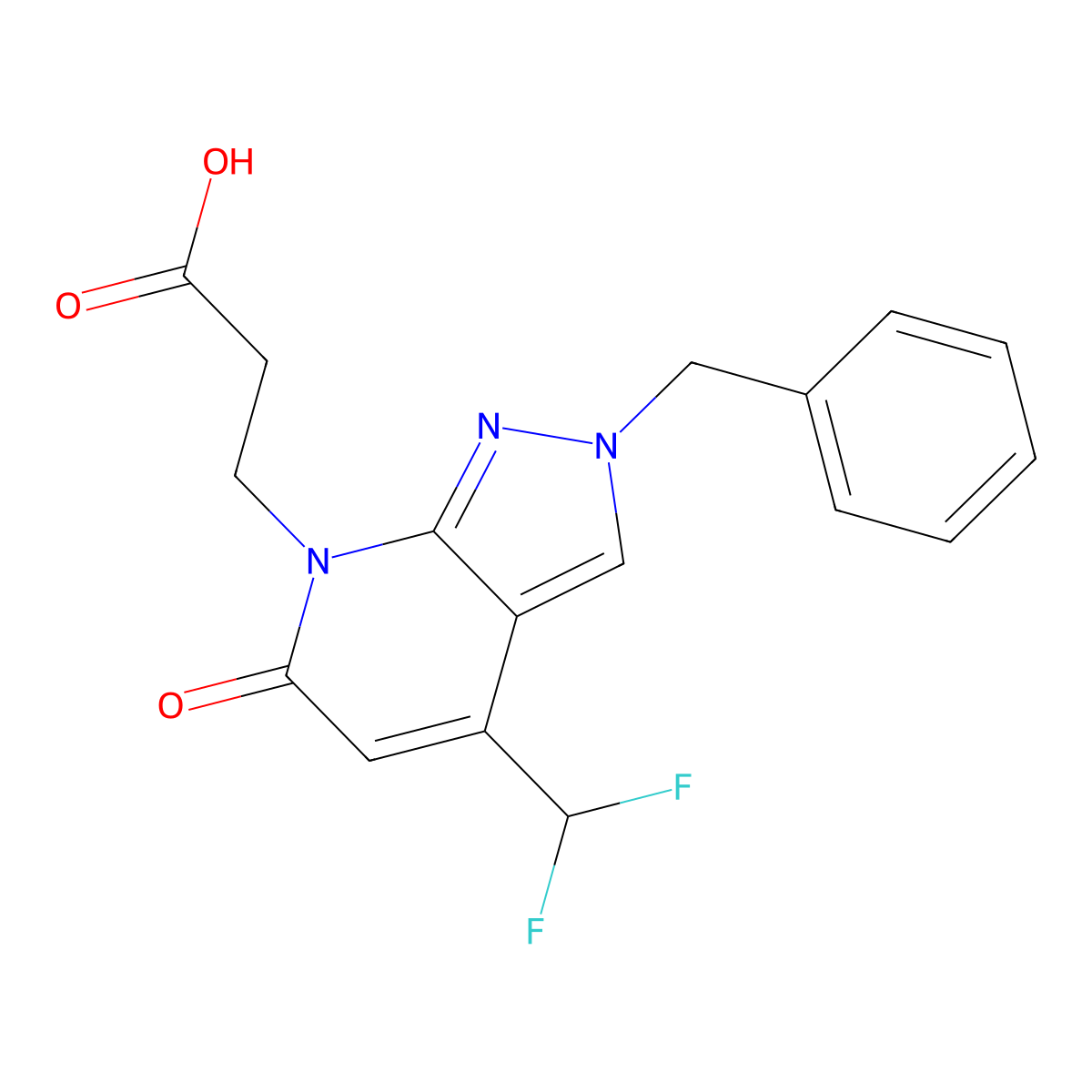 3-[2-benzyl-4-(difluoromethyl)-6-oxo-2,6-dihydro-7H-pyrazolo[3,4-b]pyridin-7-yl]propanoic acid molecular structure, CAS 1018127-17-7