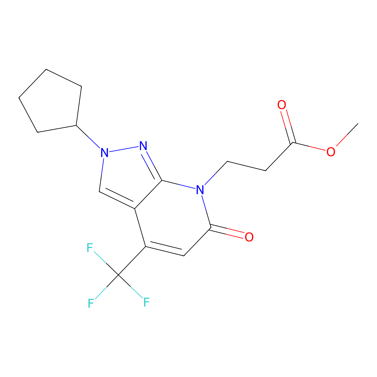 Methyl 3-(2-cyclopentyl-6-oxo-4-(trifluoromethyl)-2H-pyrazolo[3,4-b]pyridin-7(6H)-yl)propanoate molecular structure, CAS 1018127-21-3