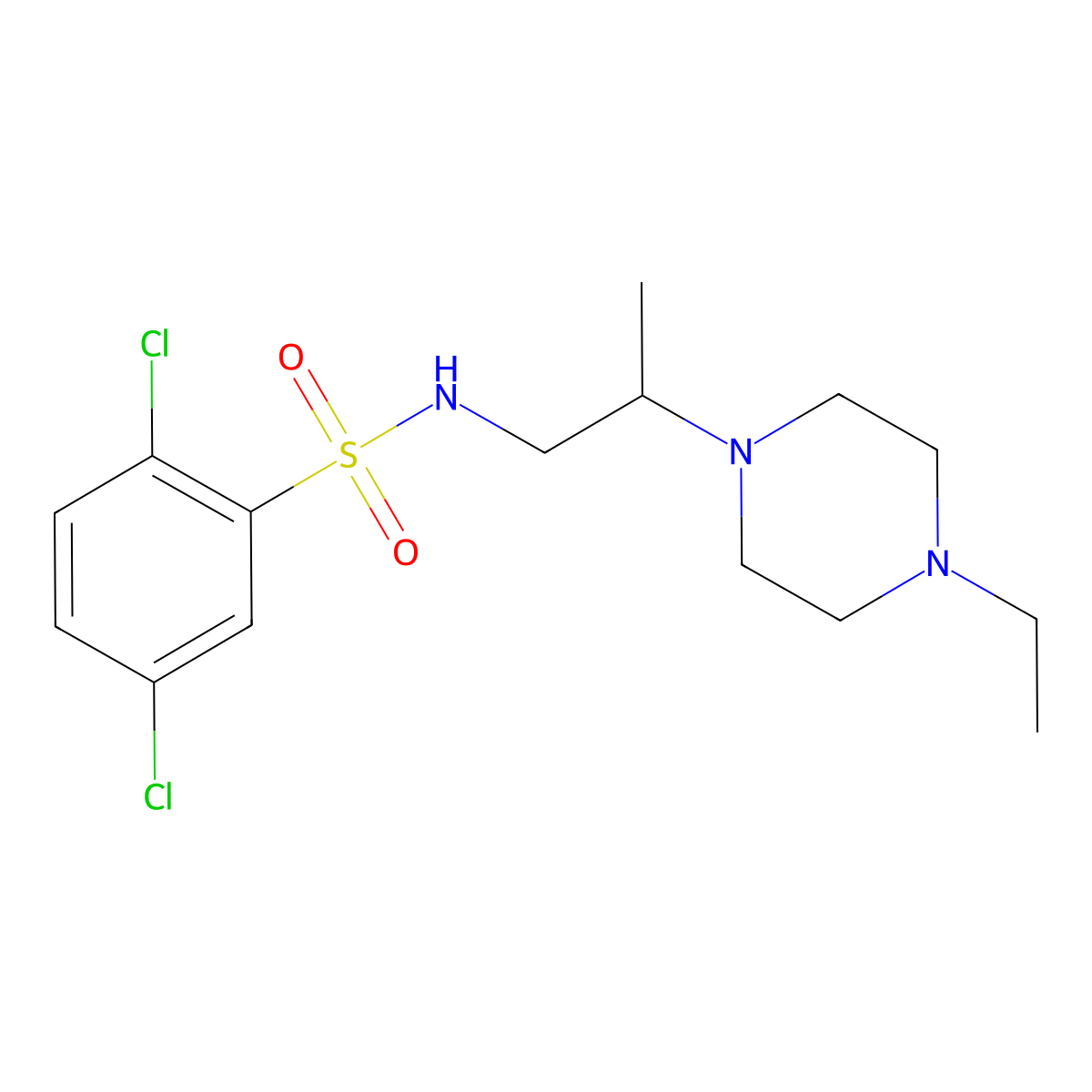 2,5-dichloro-N-[2-(4-ethylpiperazin-1-yl)propyl]benzenesulfonamide molecular structure, CAS 1018127-24-6